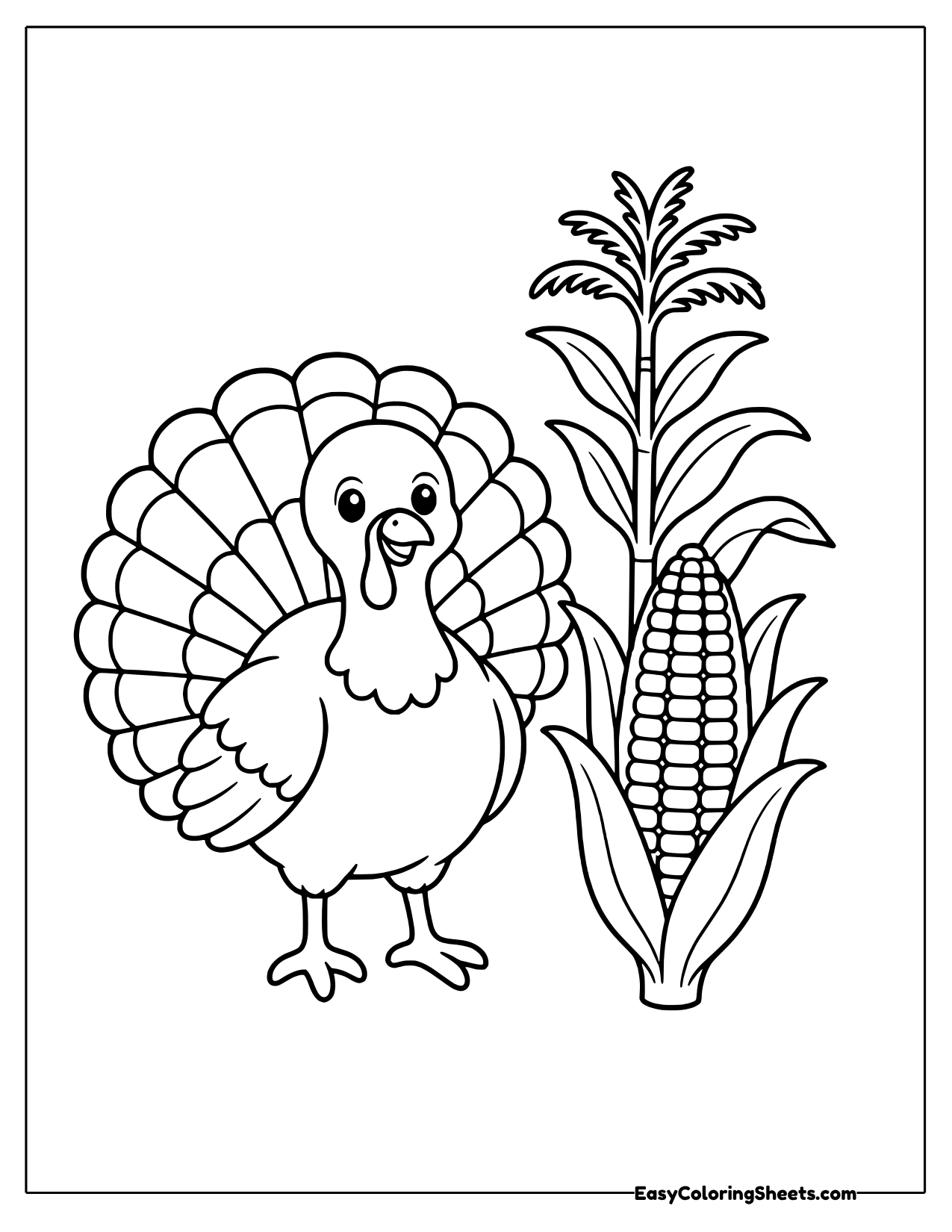Turkey next to a tall corn stalk