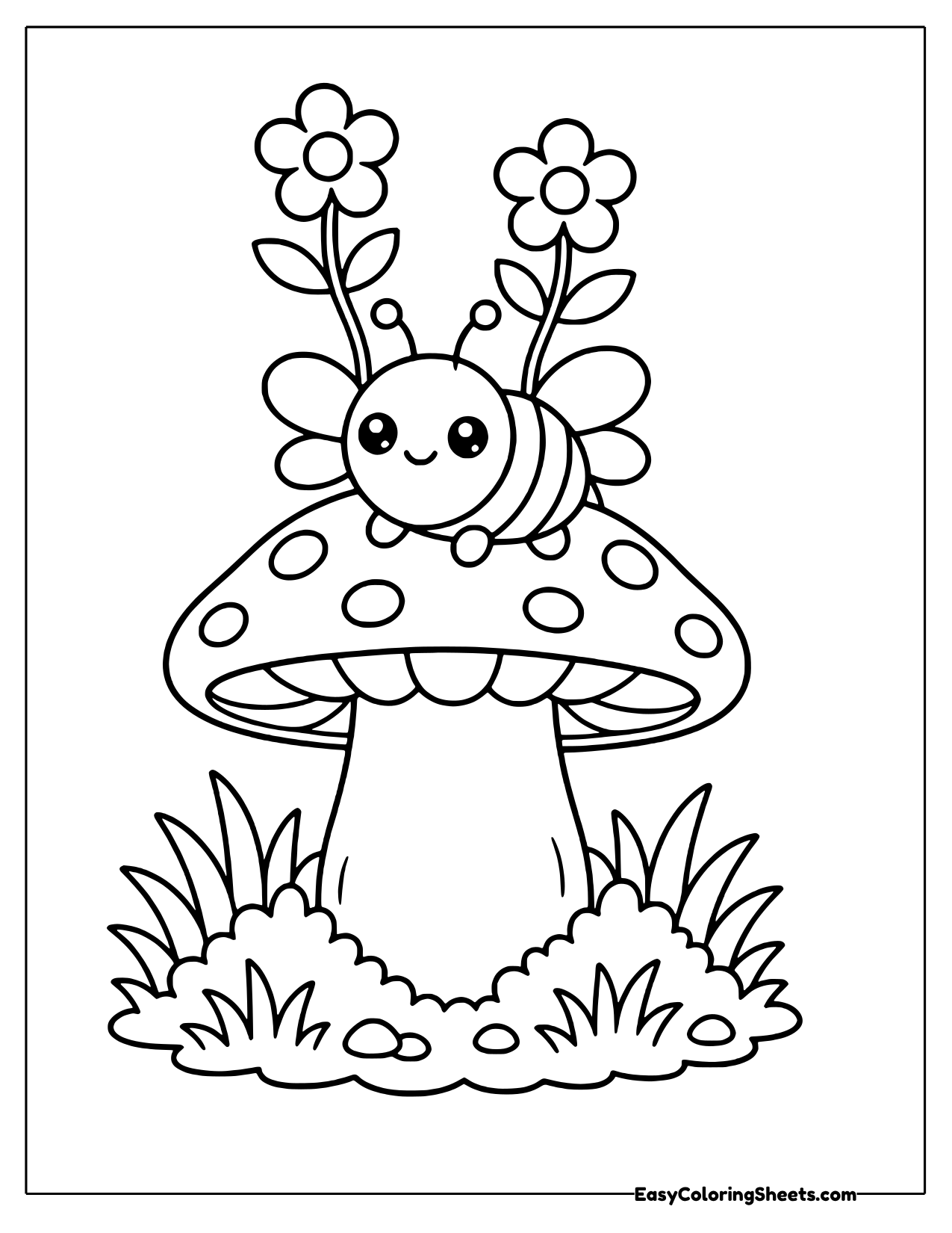 Bee on a wide spotted mushroom