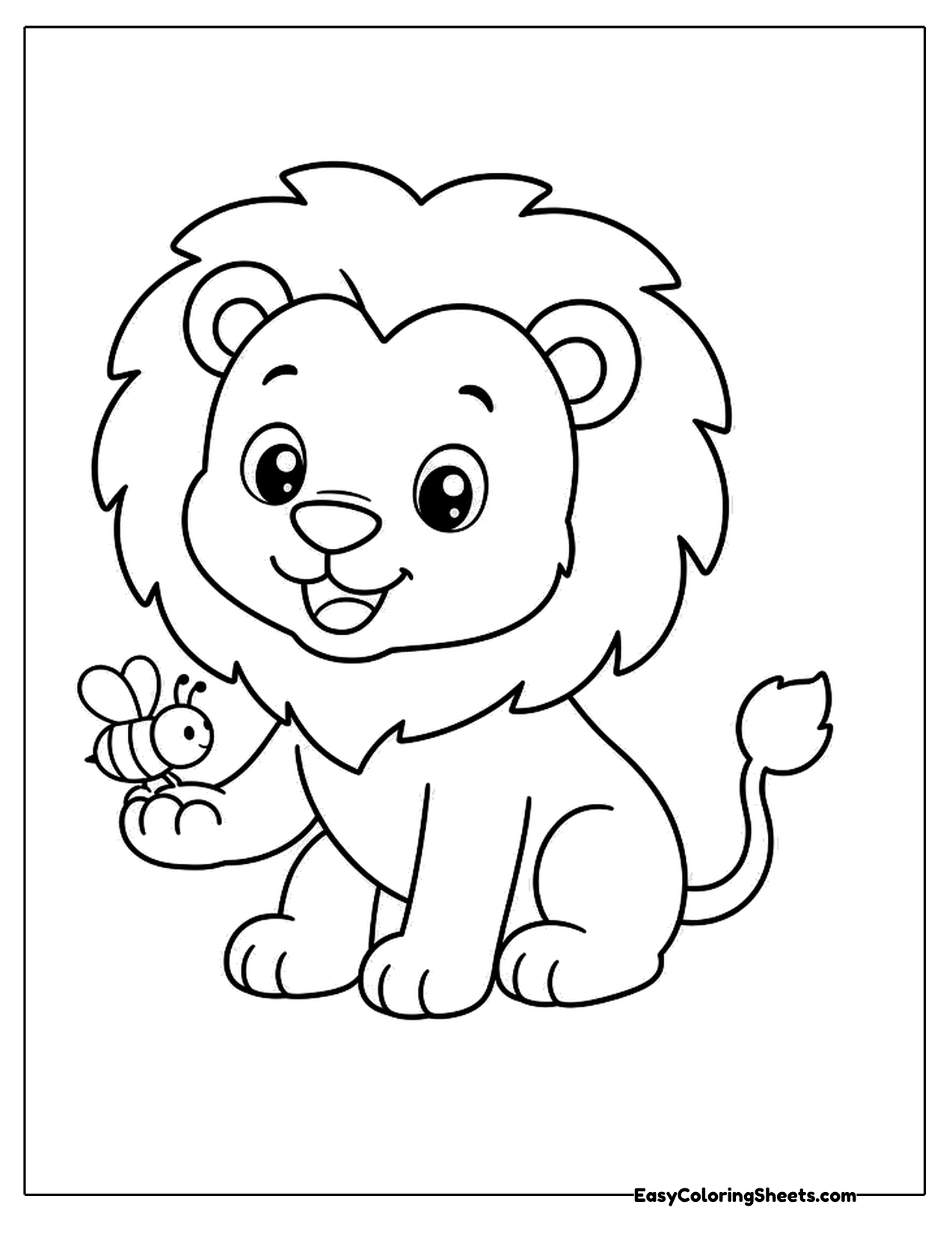 Lion holding a buzzing bee on its paw