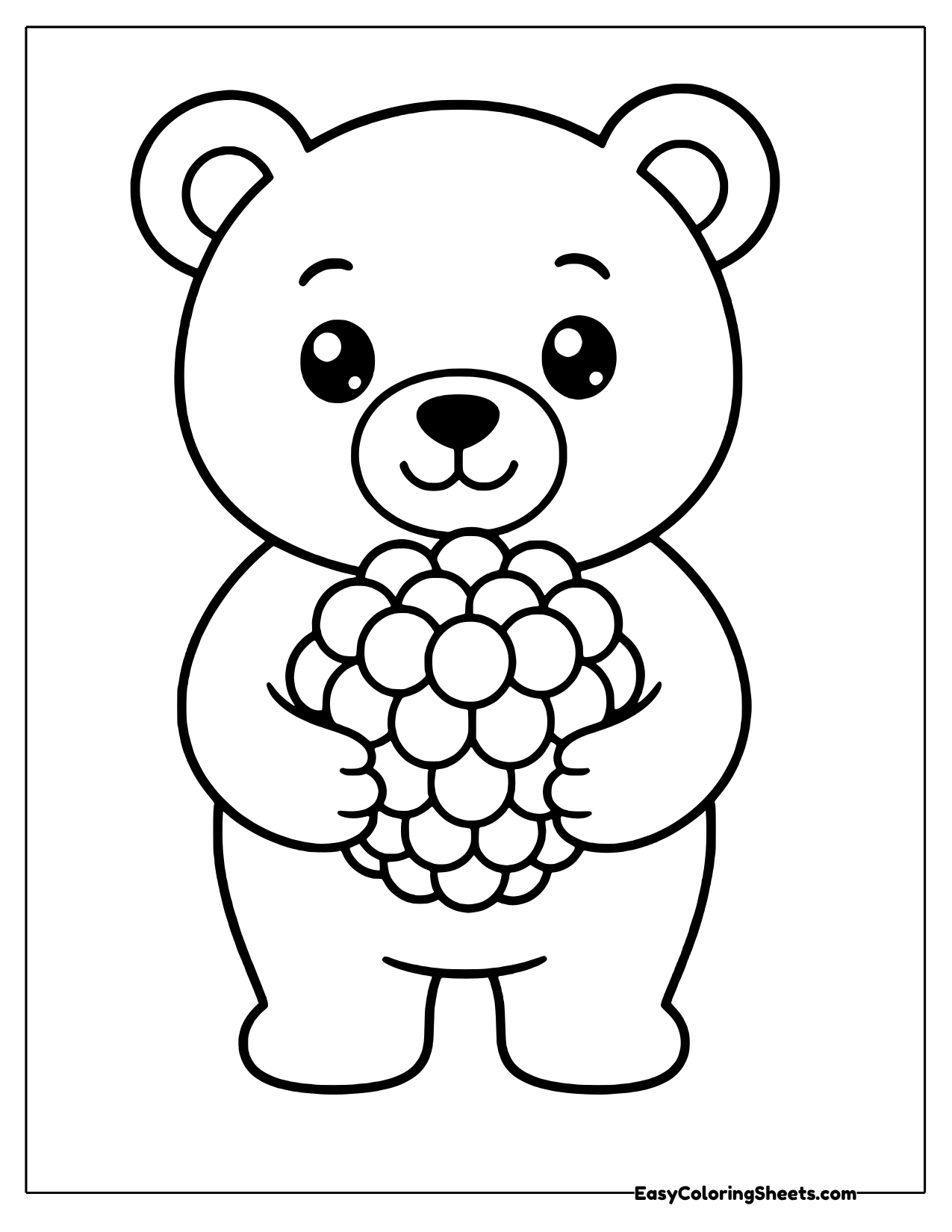 Bear cub holding a giant bumpy raspberry
