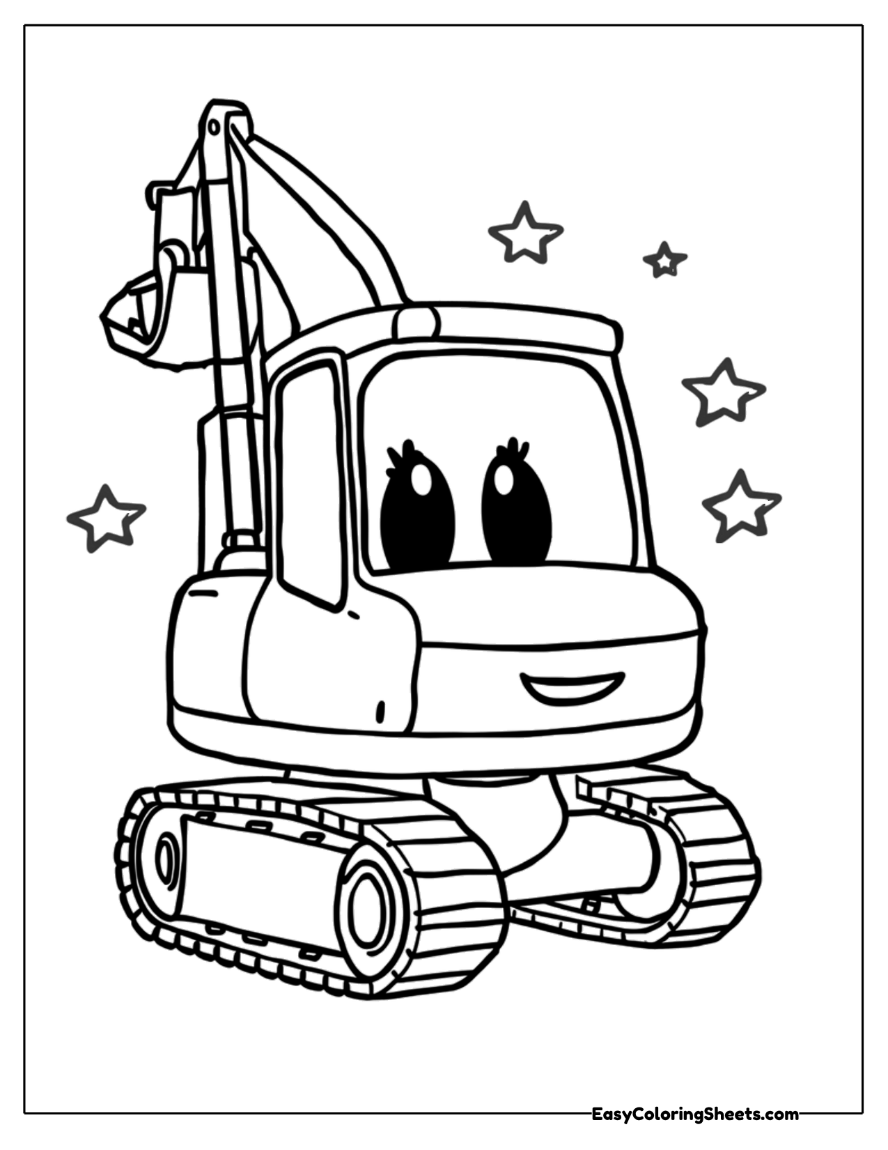 Happy excavator with friendly eyes
