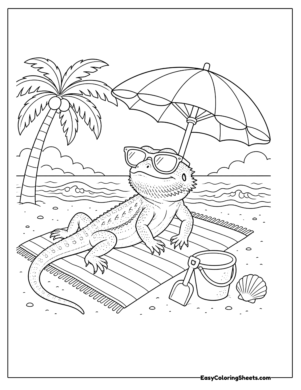 Bearded dragon relaxing at the beach