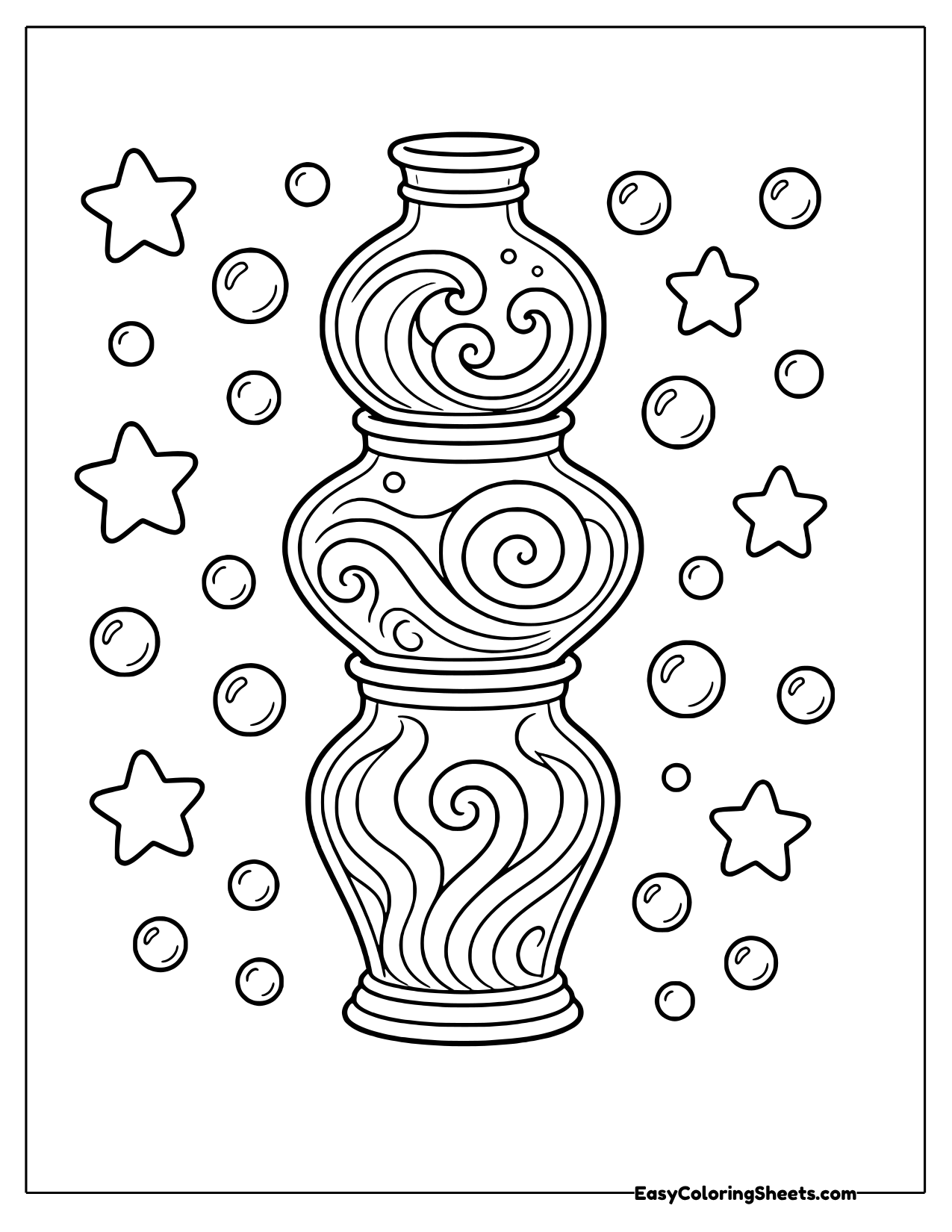 Tall swirly potion vase with stars and bubbles