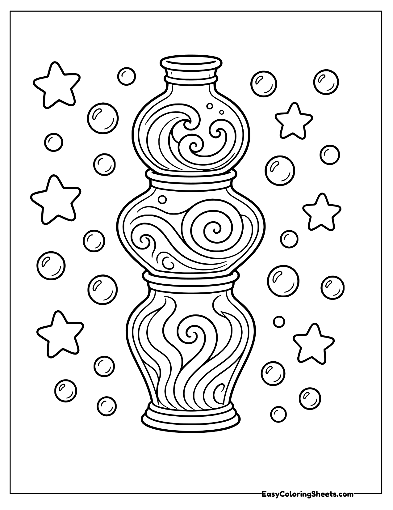Tall swirly potion vase with stars and bubbles