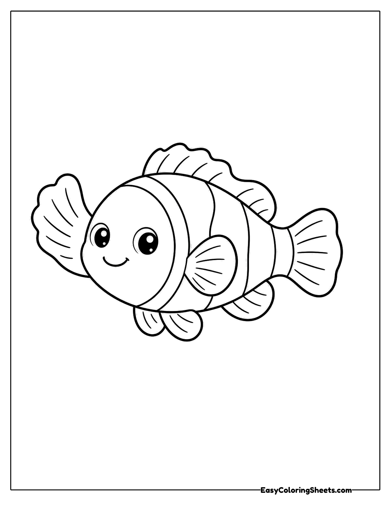 Cartoon clownfish character with big round eyes
