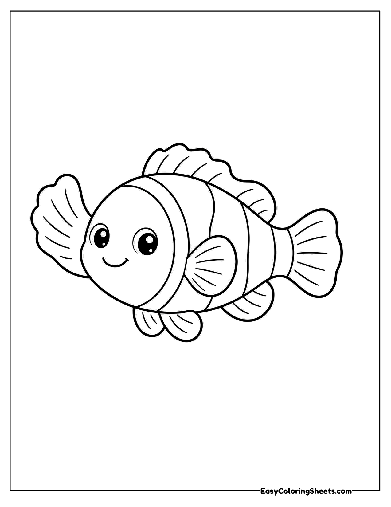 Cartoon clownfish character with big round eyes