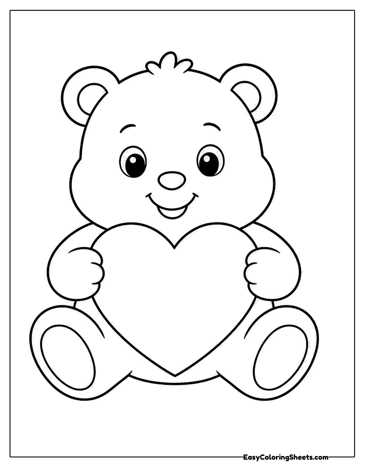 Big teddy bear hugging a giant heart