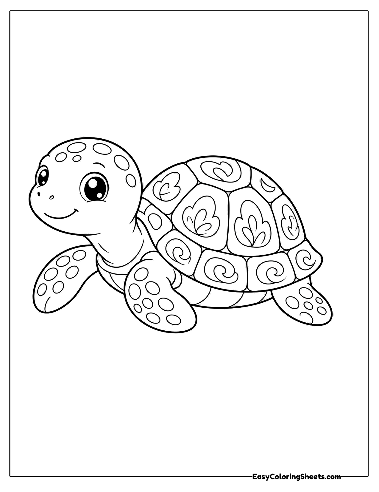 Sea turtle swimming in side view