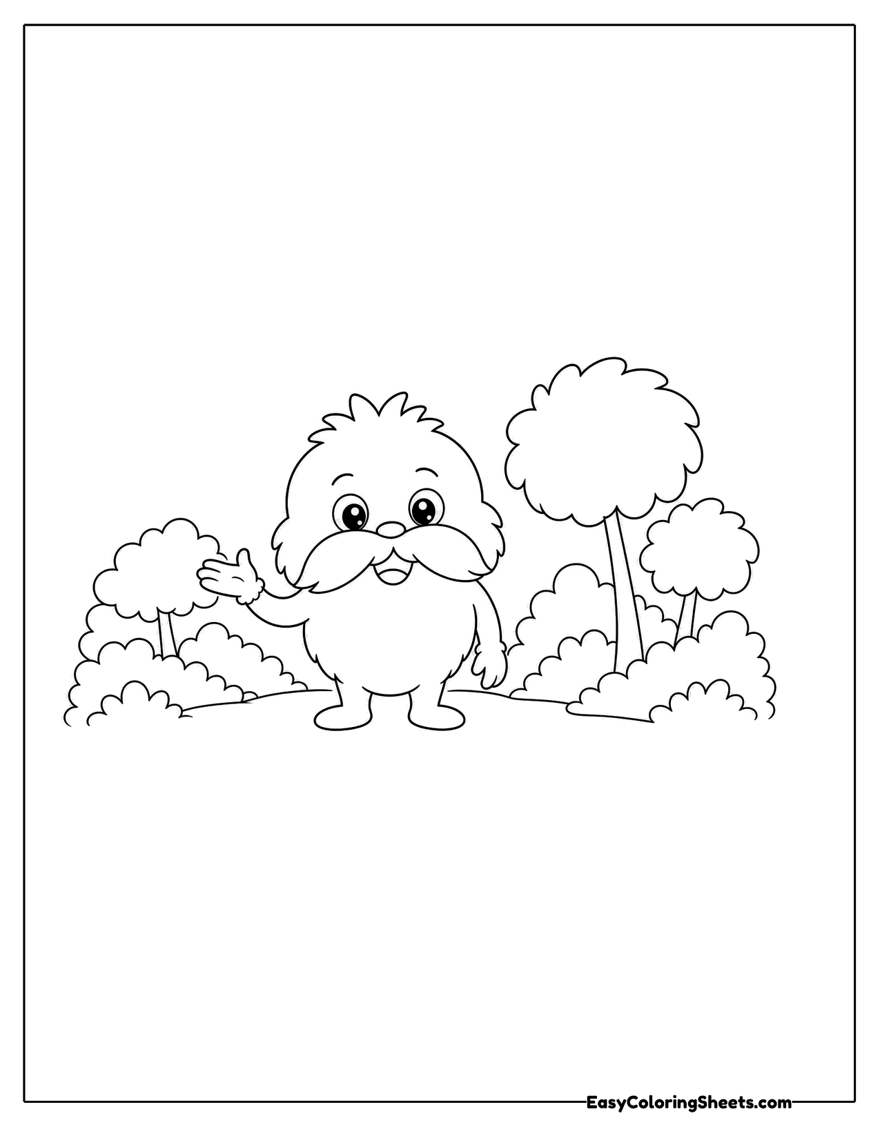 Mustached creature in a field of fluffy trees