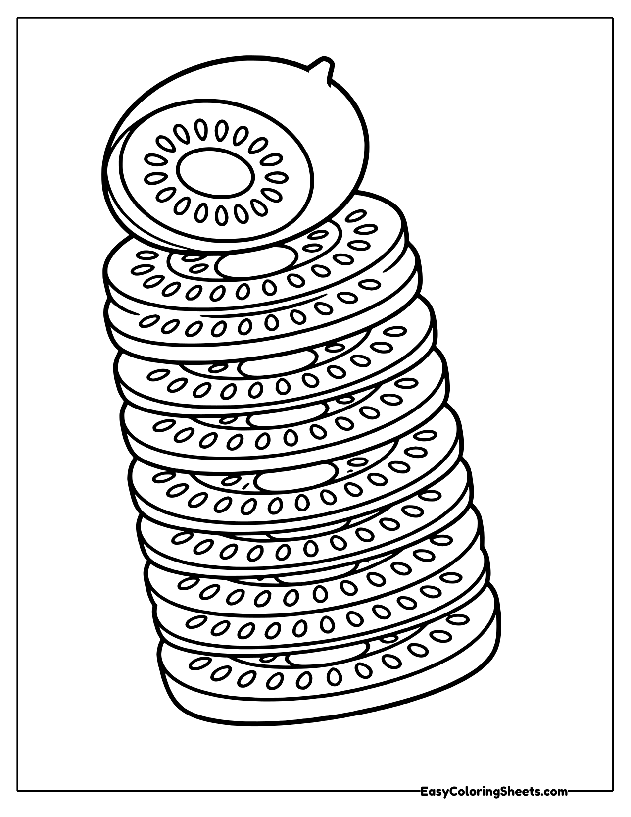 Tall tower of stacked kiwi slices