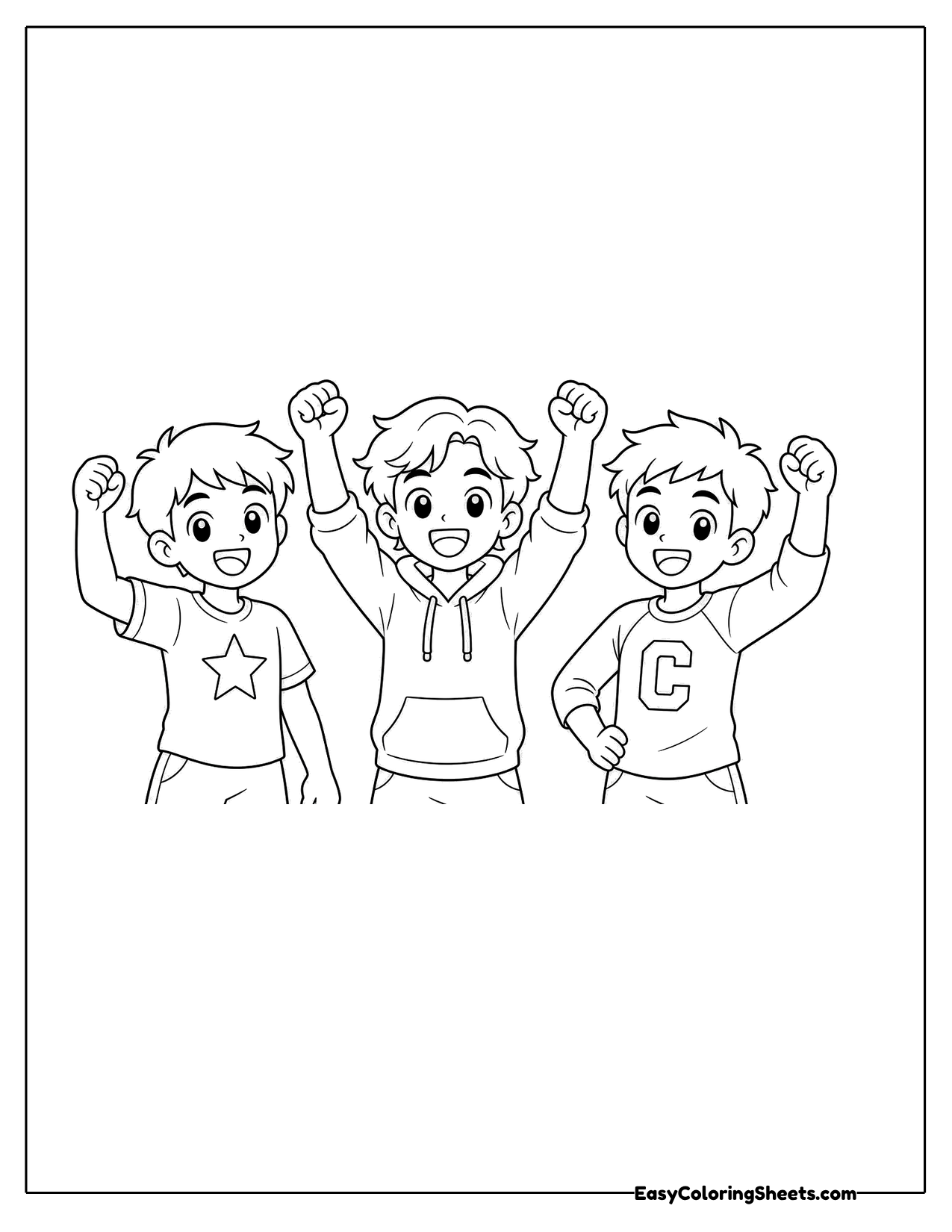 Three boys cheering together