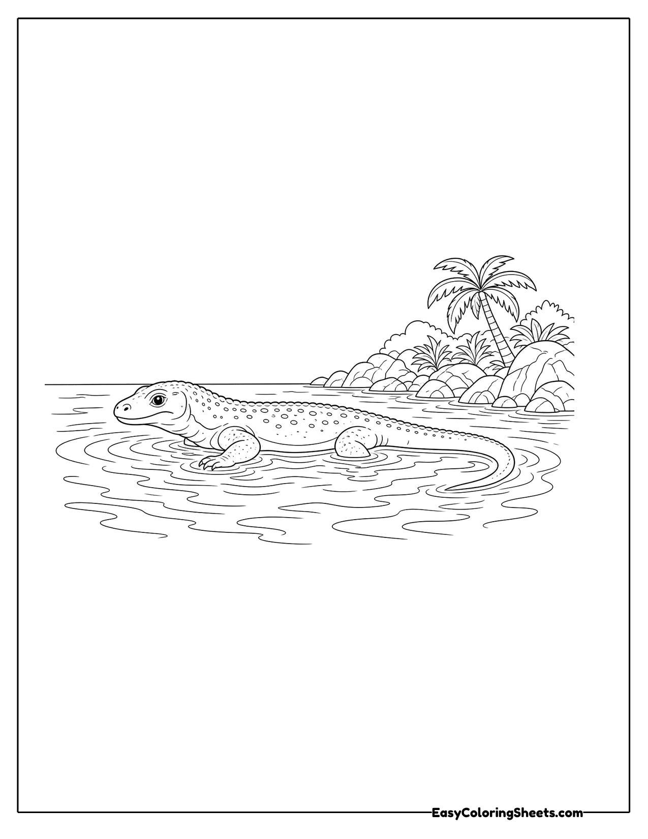Komodo dragon swimming across water