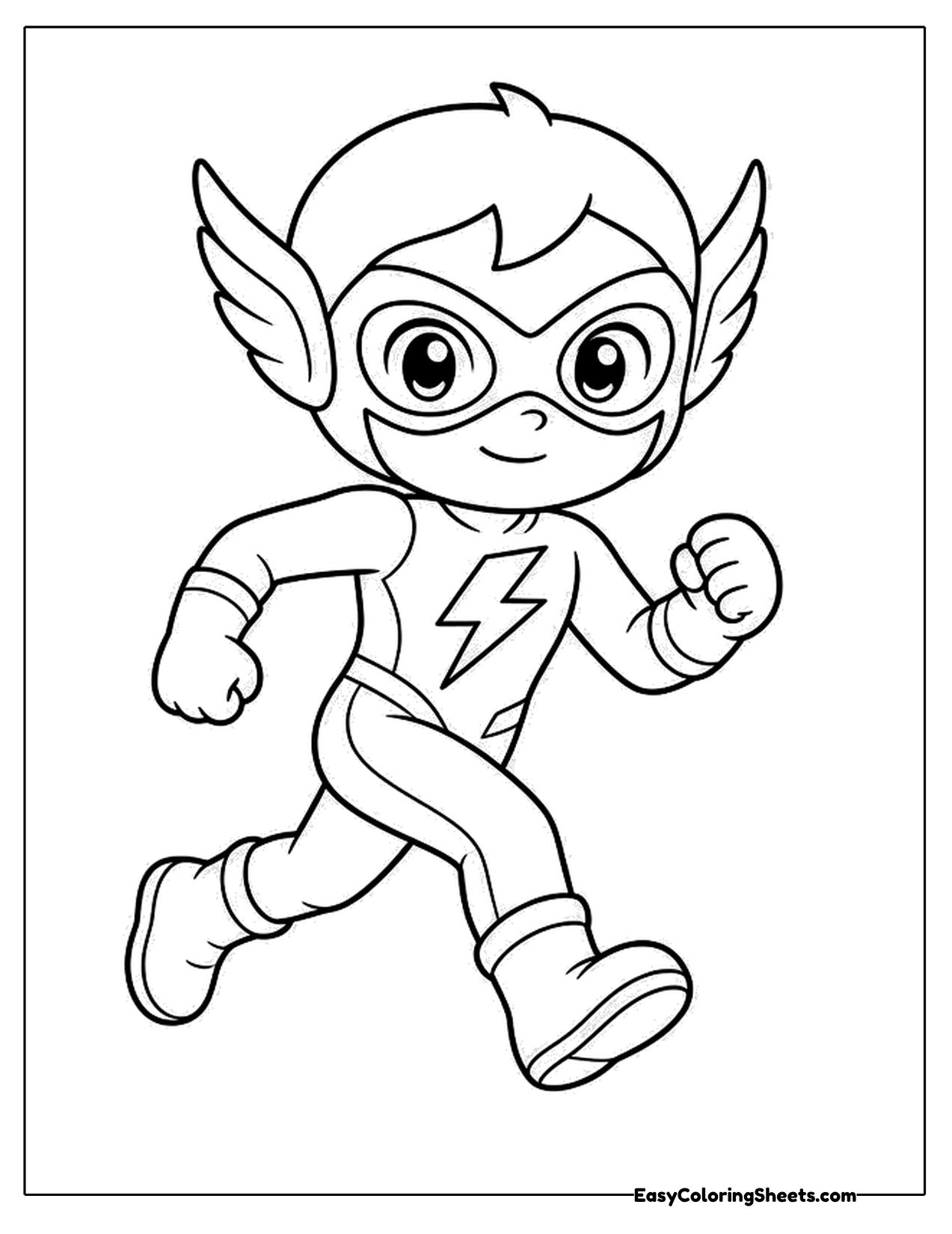Speedy superhero in a winged mask running forward