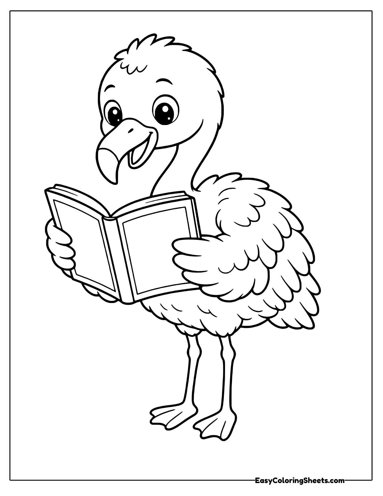 Flamingo reading an open book