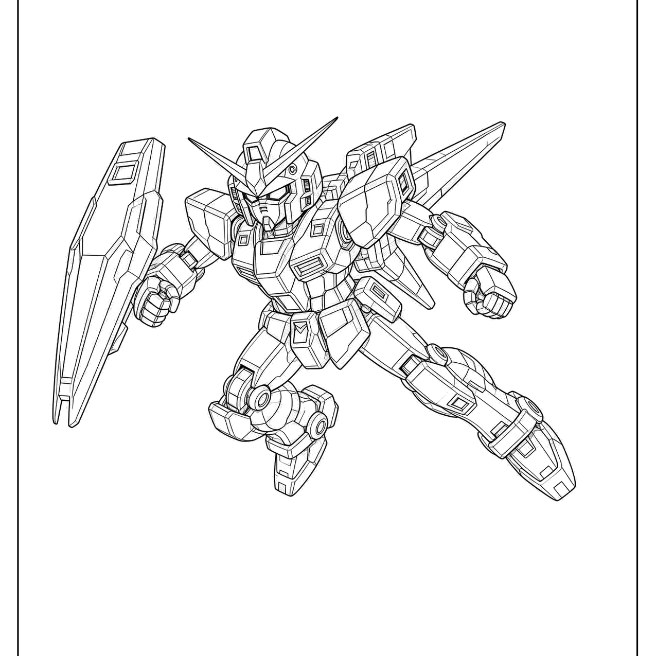 Mecha robot posed with a large shield