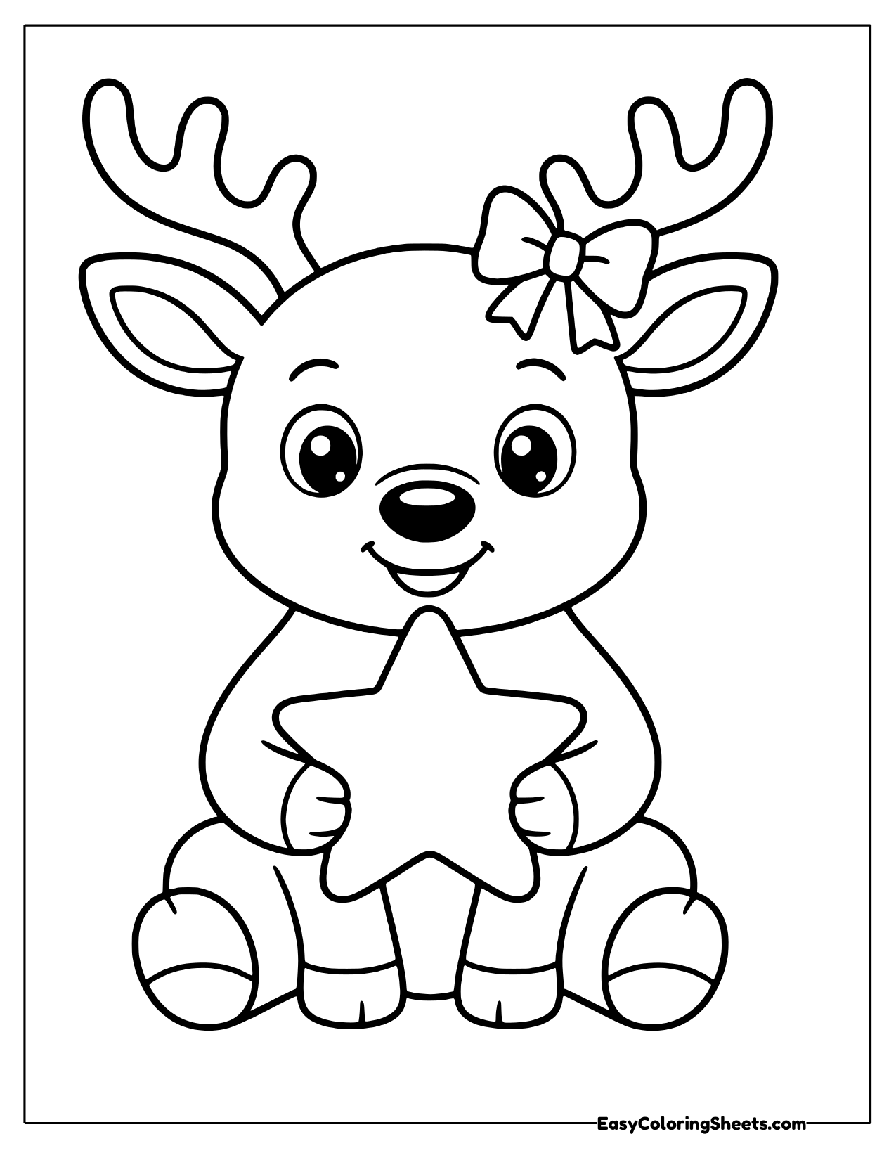 Sitting reindeer hugging a star