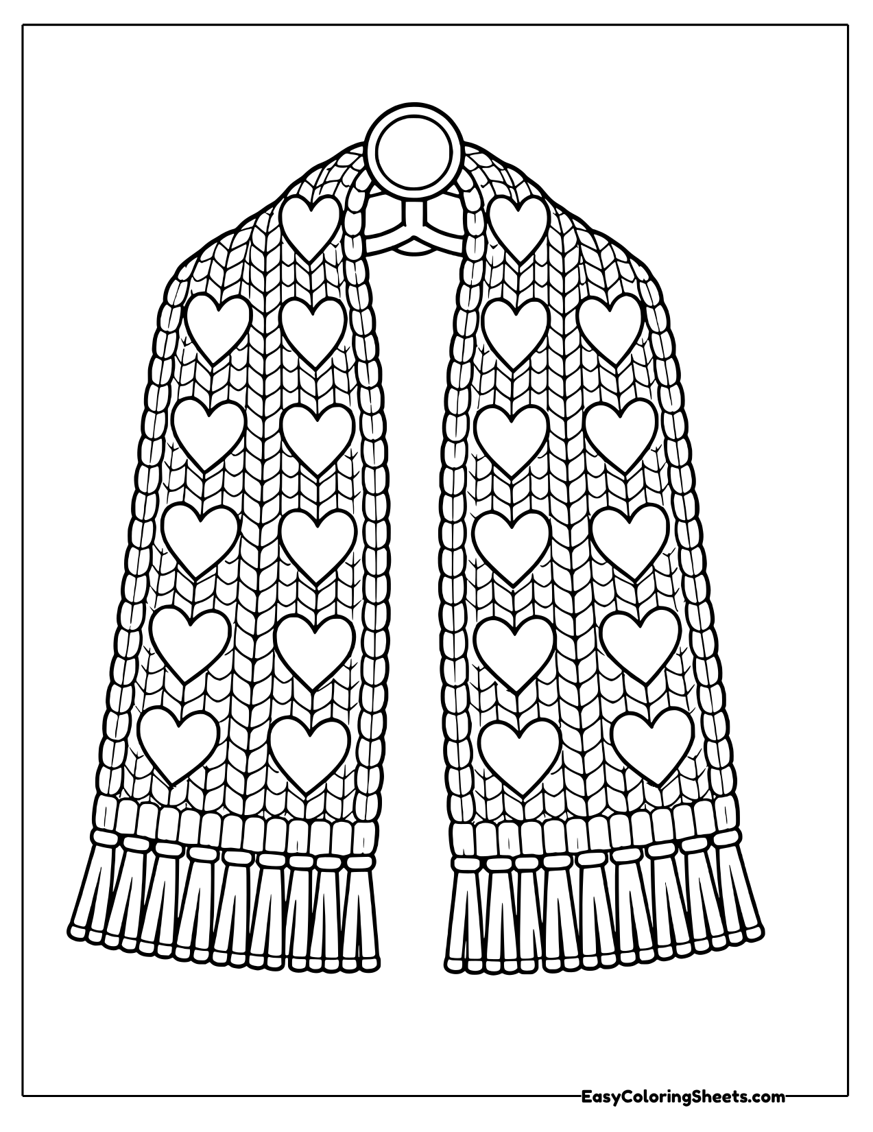 Heart patterned knit scarf hanging on a round hook