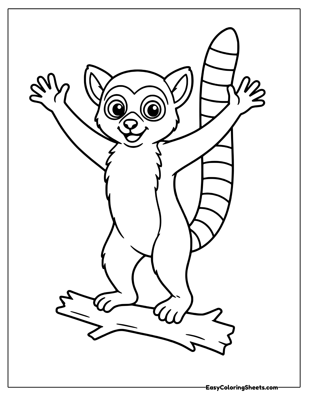 Lemur raising its arms on a branch