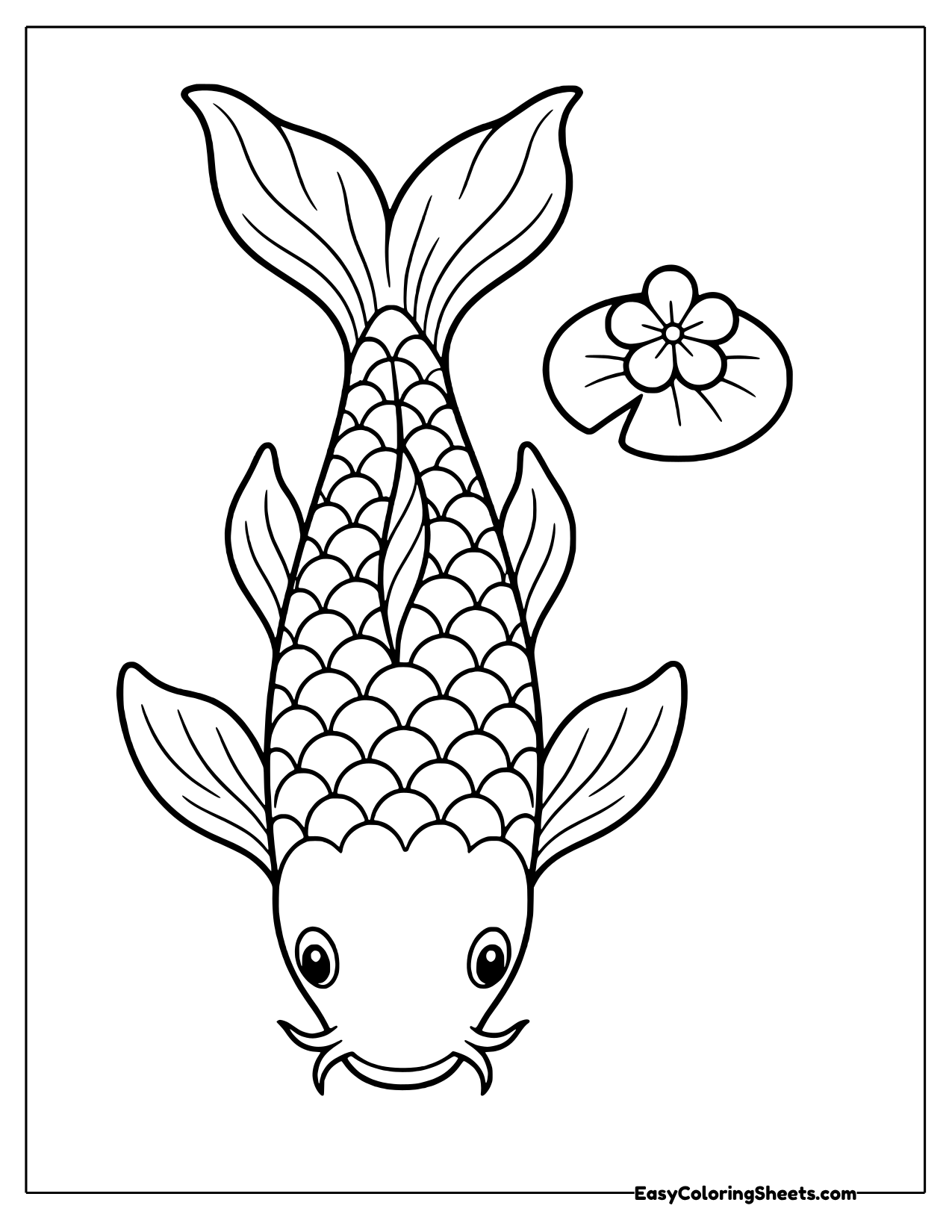 Koi diving beside a lily pad flower