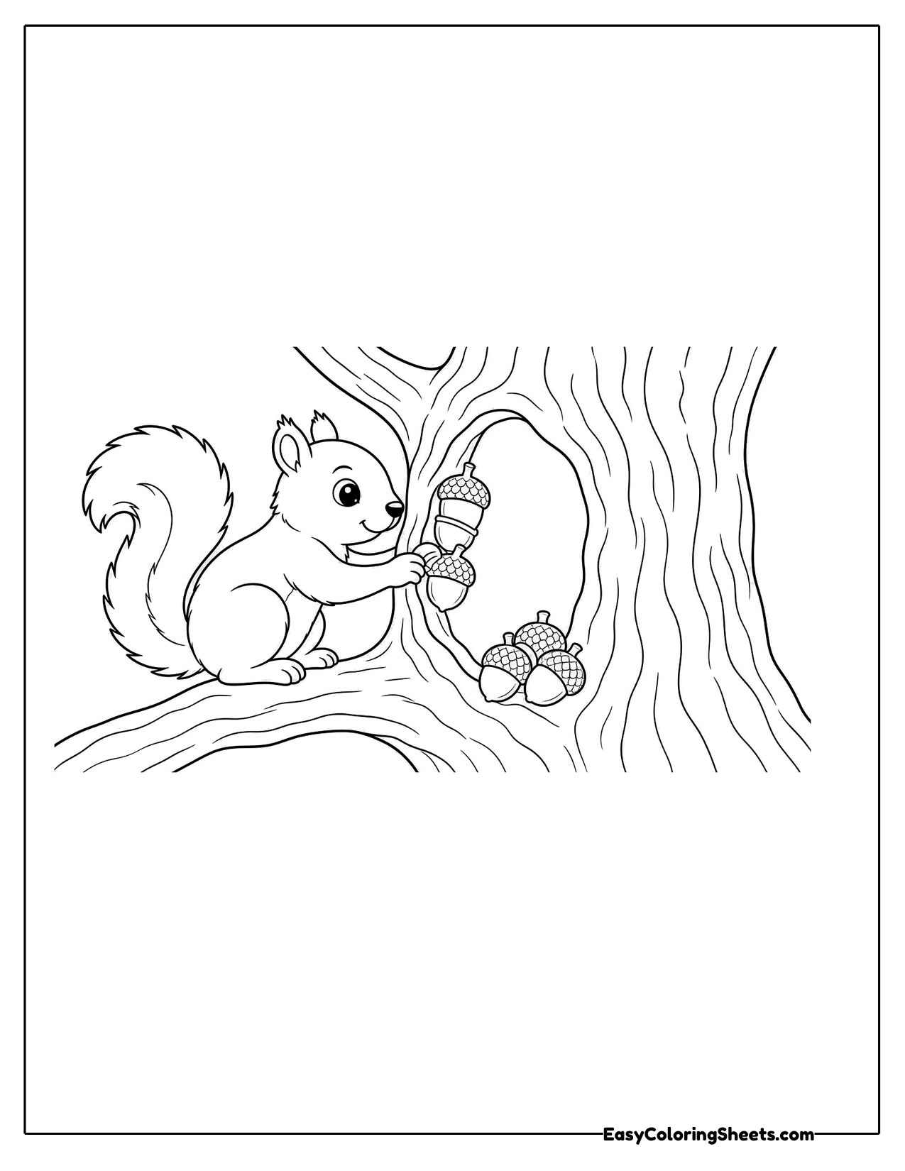Squirrel tucking nuts into a tree hollow