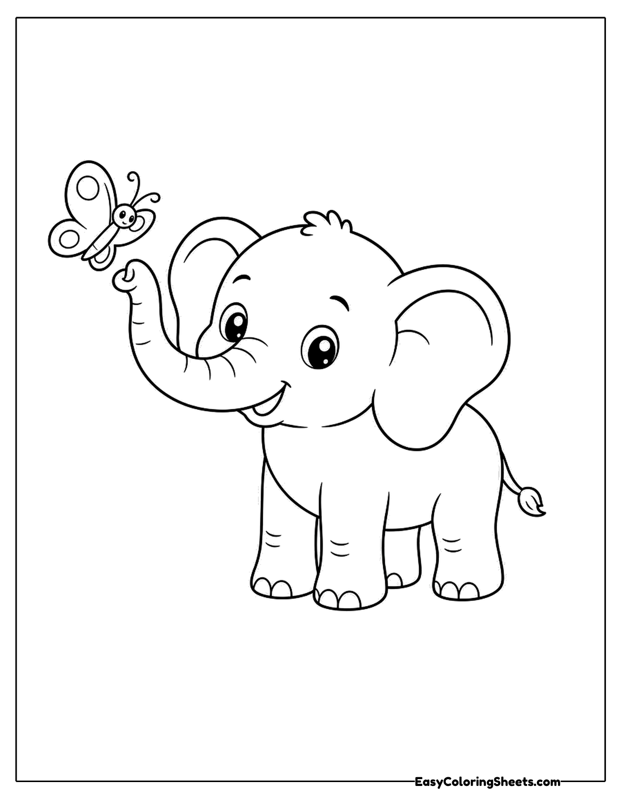 Elephant with a butterfly on its trunk