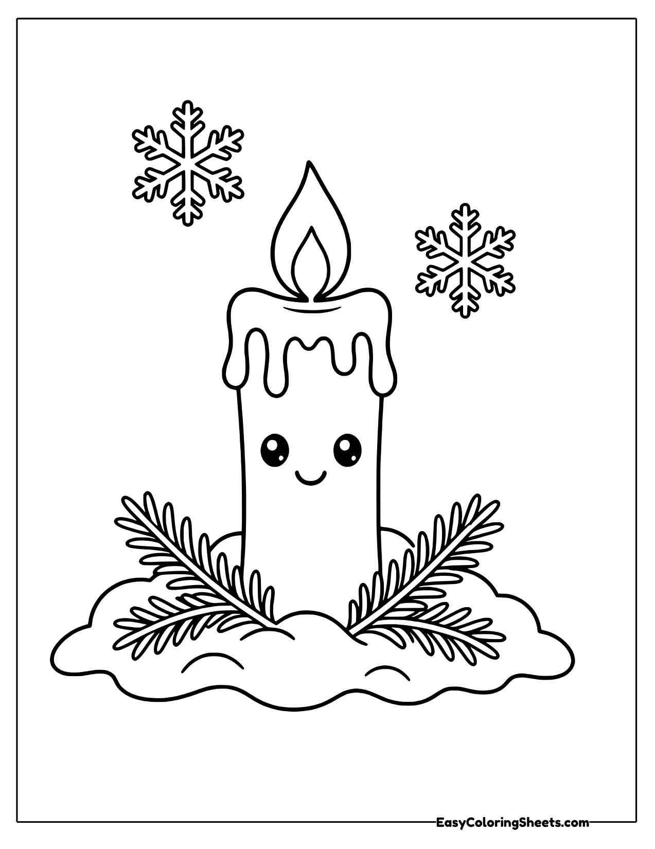 Smiling winter candle with pine sprigs
