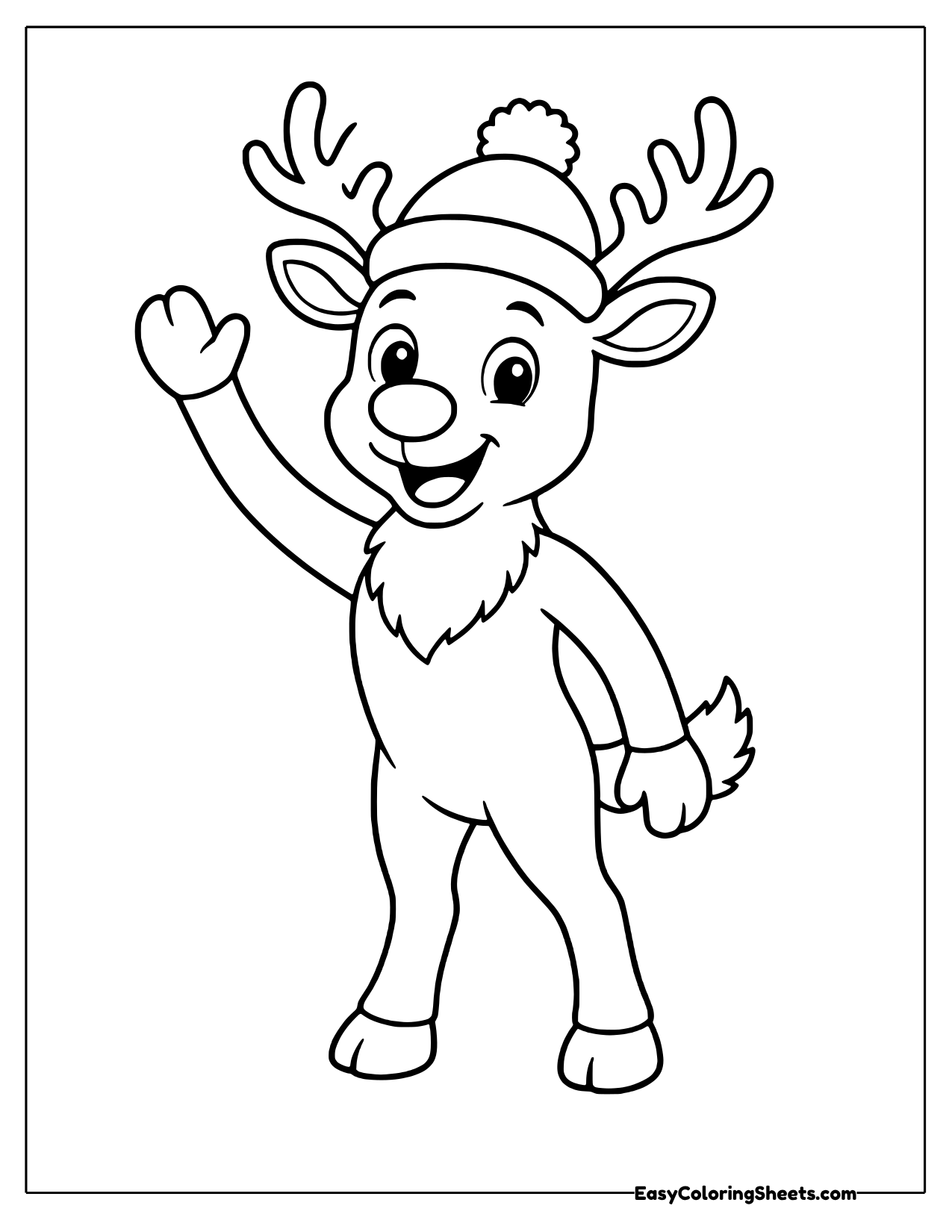 Waving reindeer in a winter hat