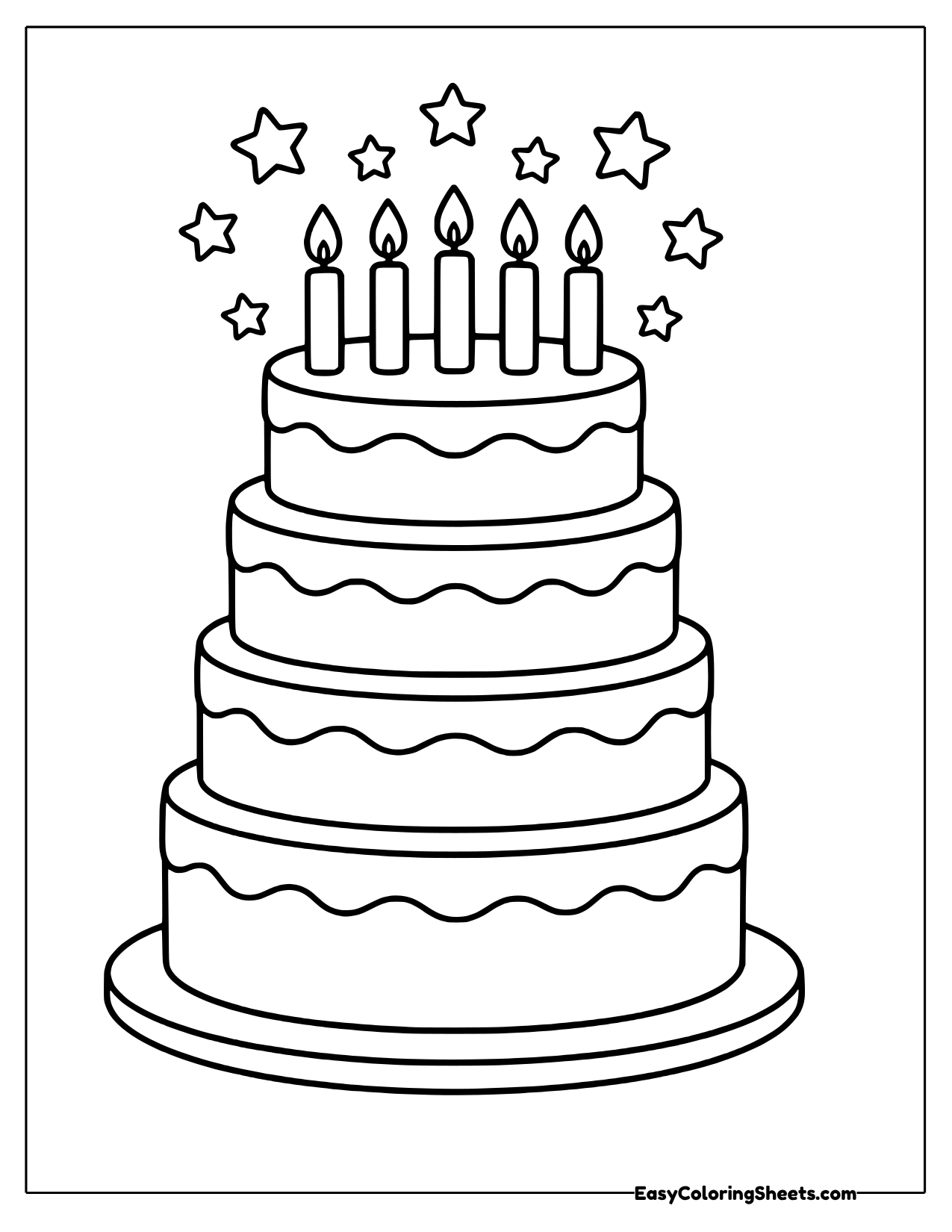 Four tier cake with candles and stars