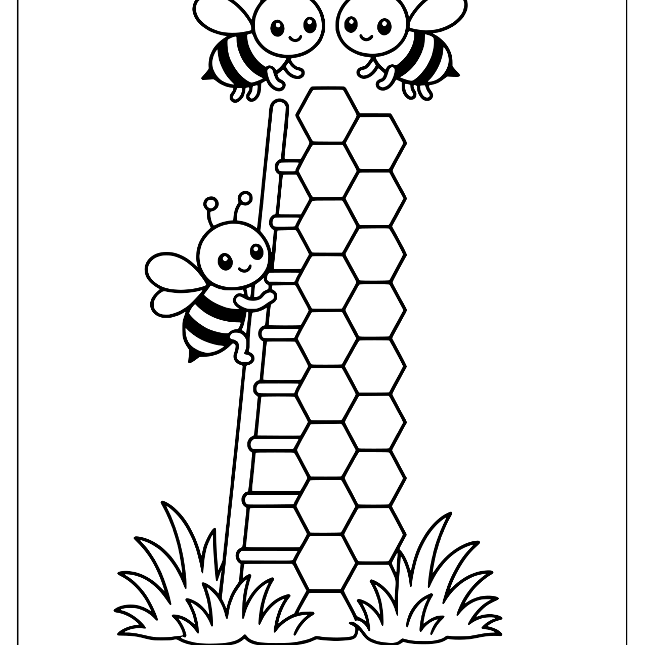 Bees beside a tall honeycomb ladder