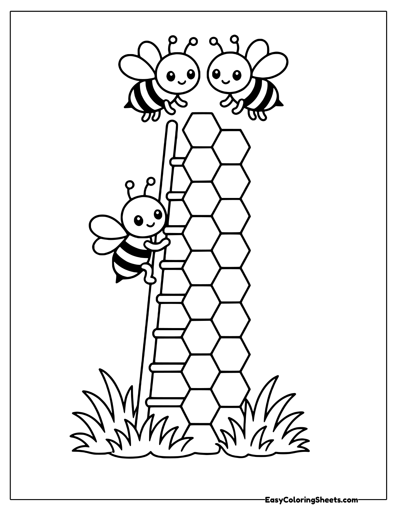 Bees beside a tall honeycomb ladder