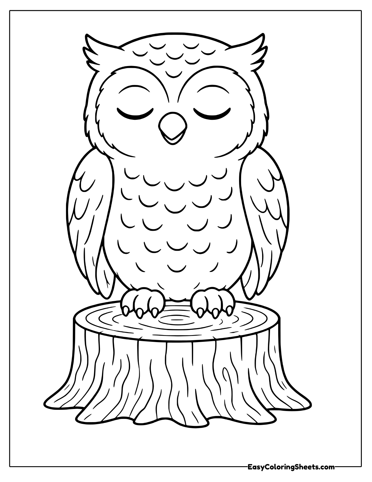 Calm owl resting on a stump