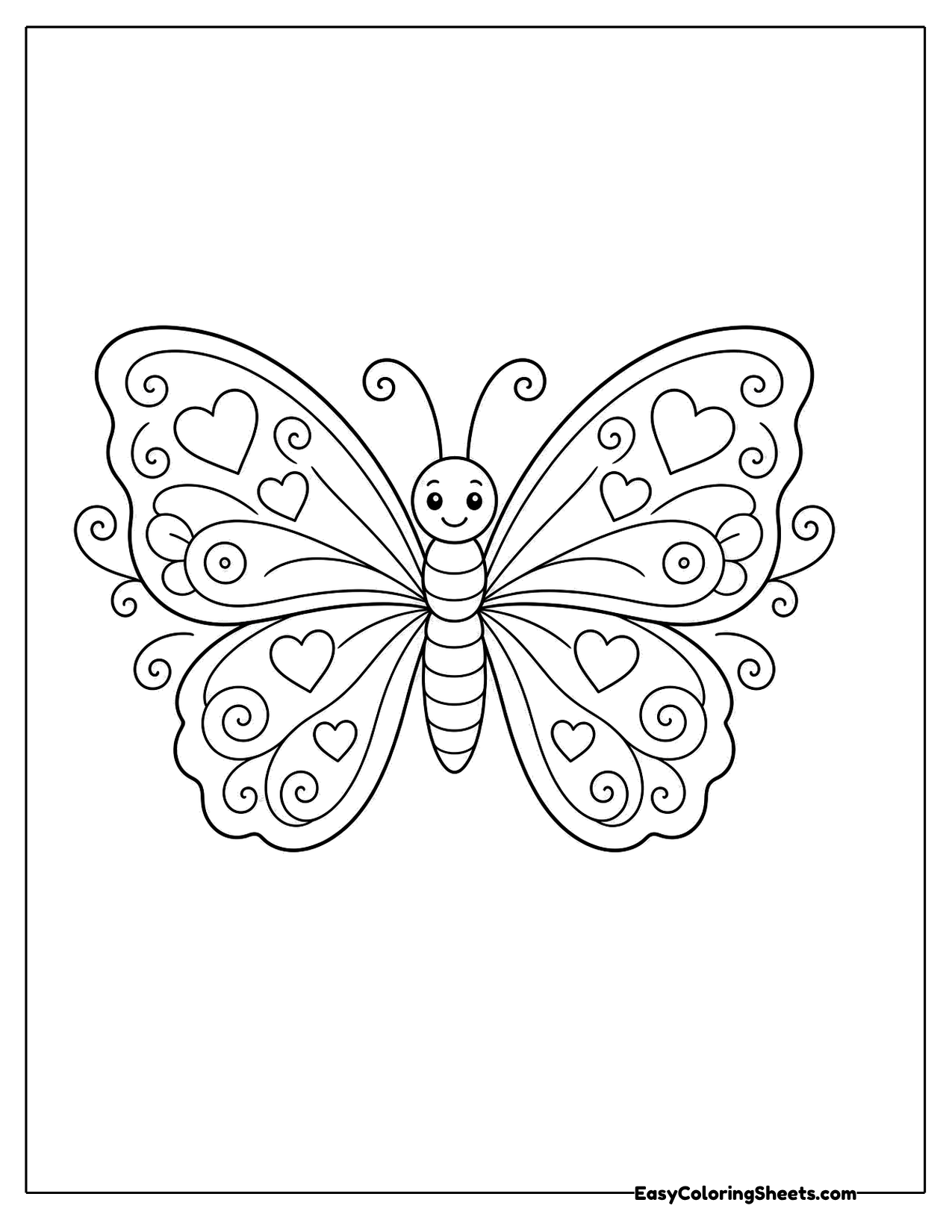 Fun butterfly with hearts and swirls