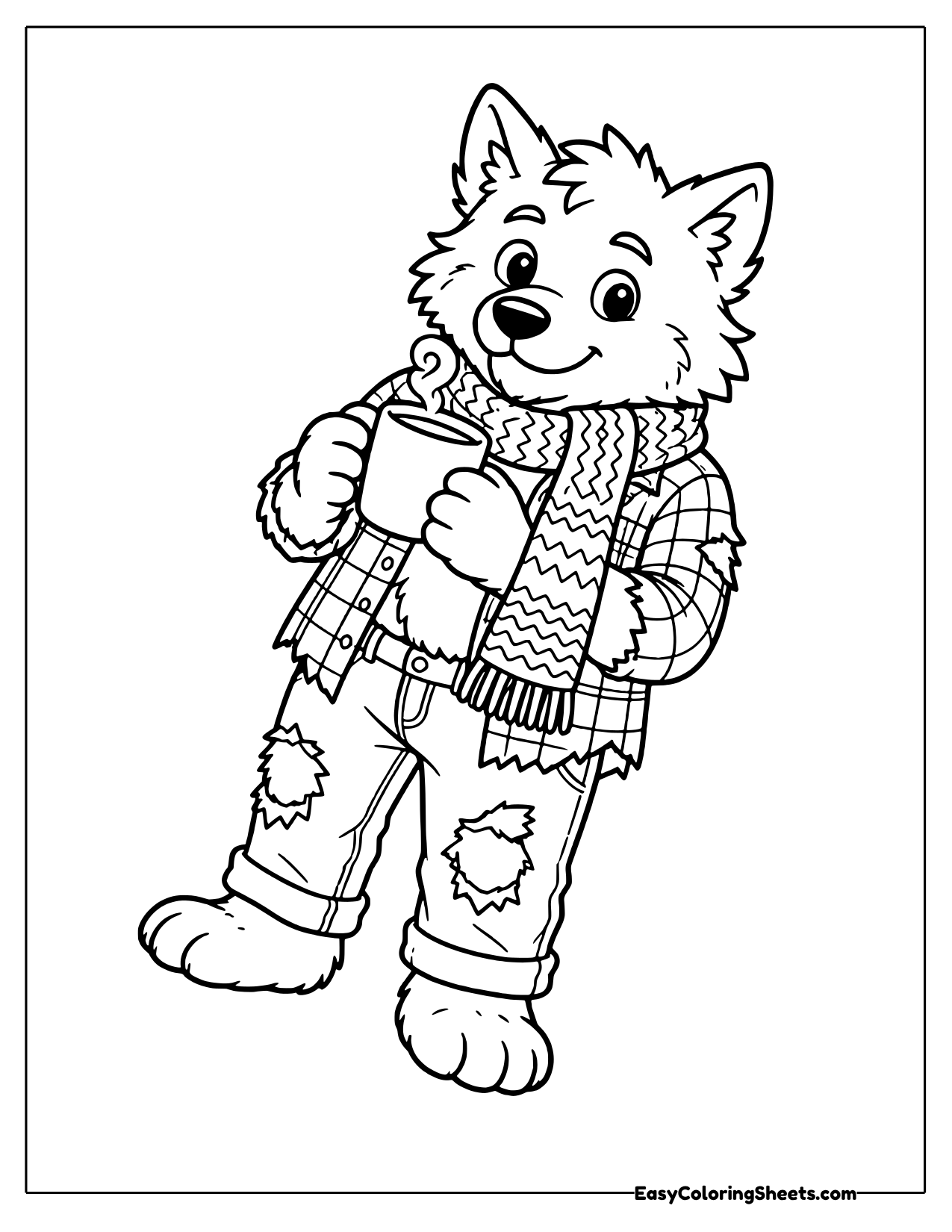 Werewolf with a scarf and cocoa mug