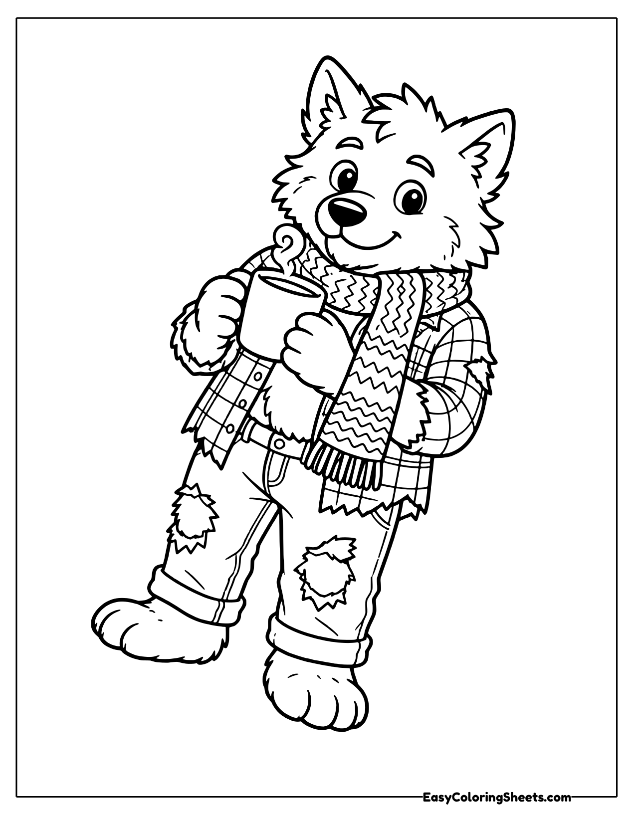 Werewolf with a scarf and cocoa mug