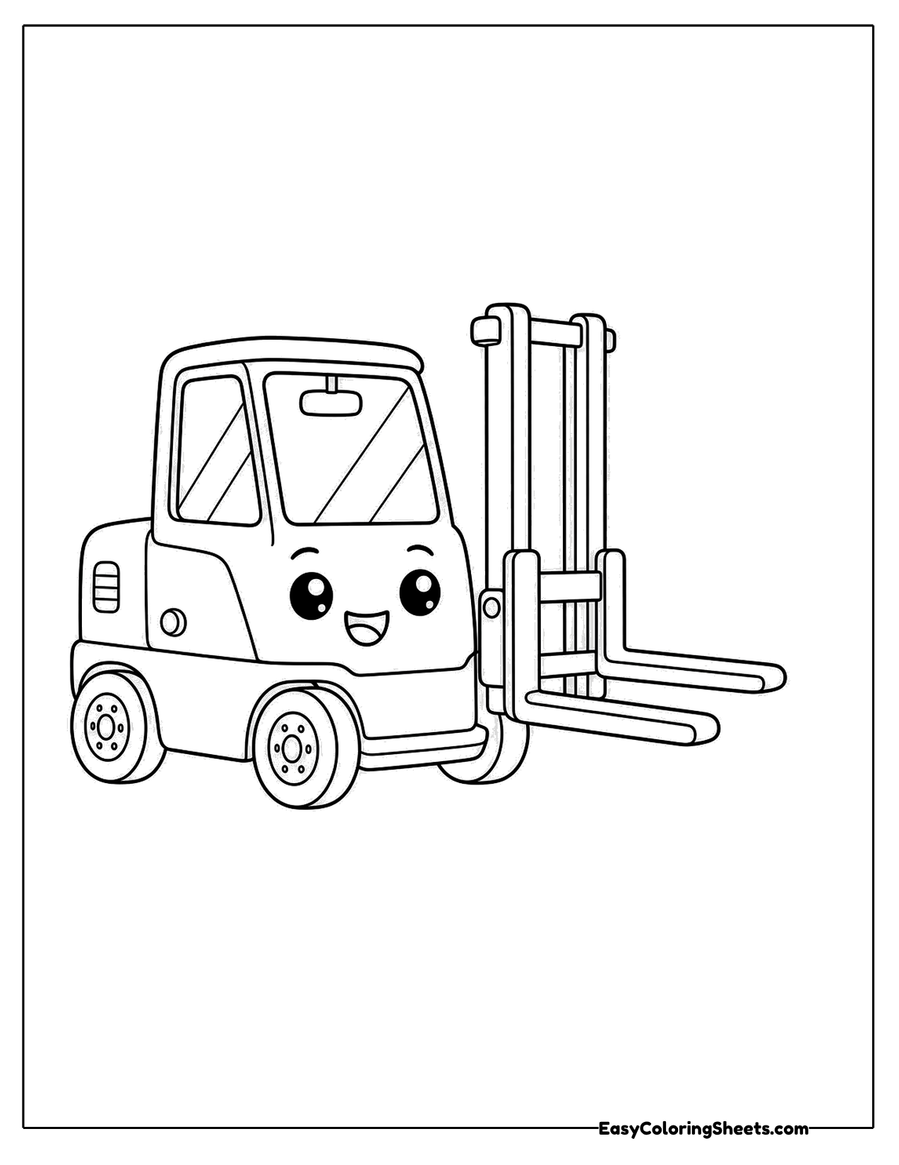Cartoon forklift with a smiling face and big round eyes