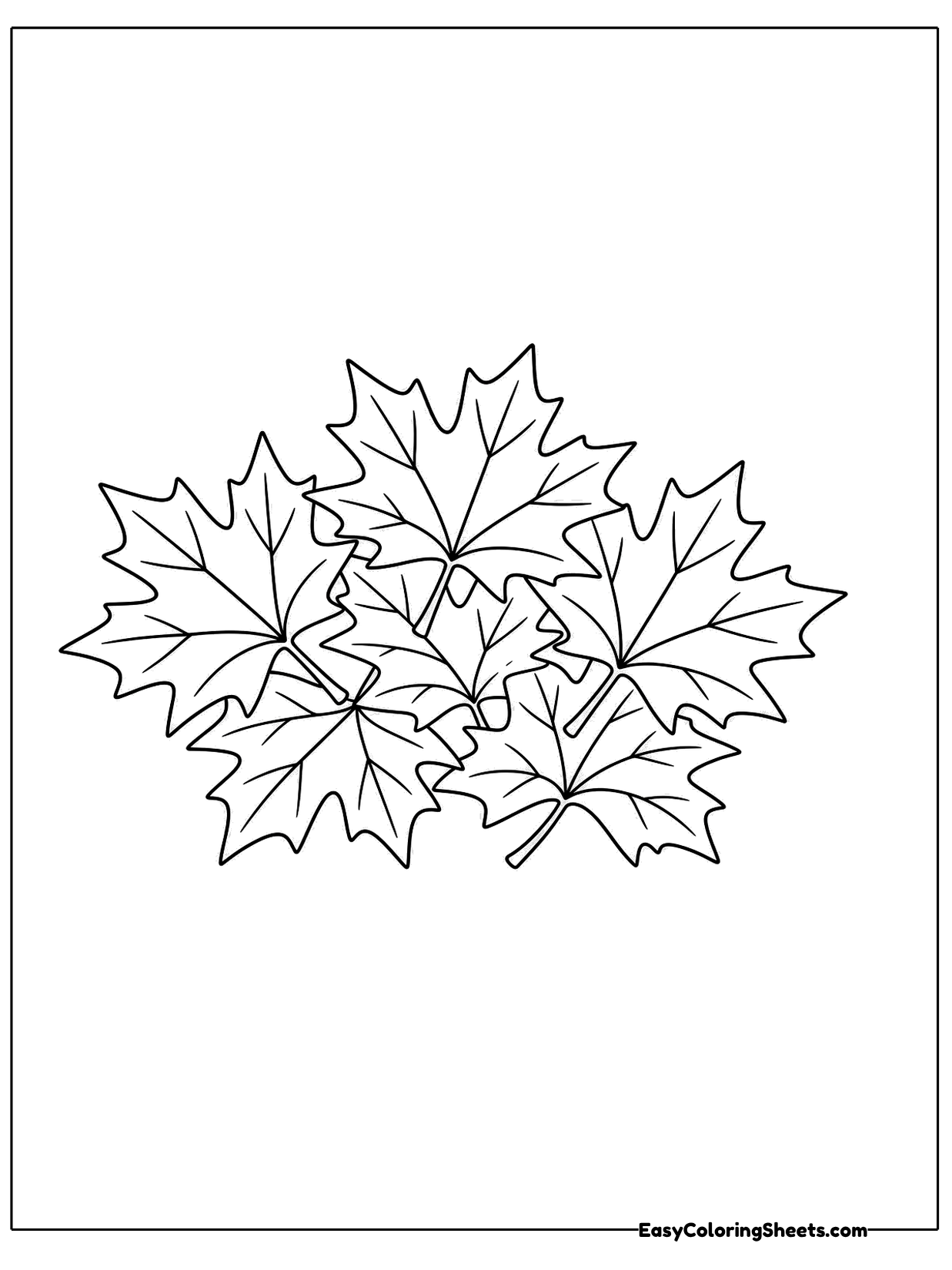 A heap of maple leaves lies piled together in a low mound near the middle of the page.