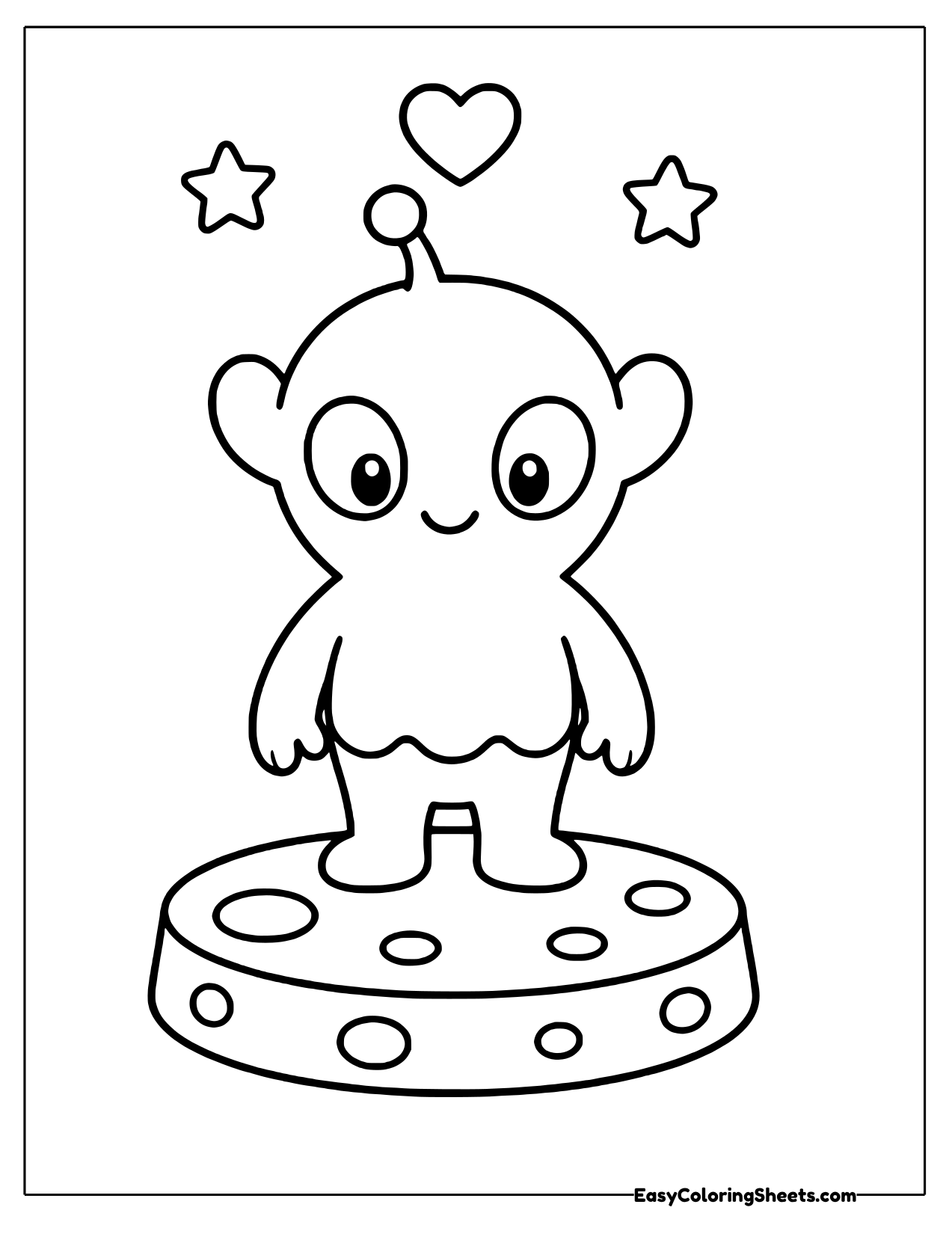 Alien with antennae standing on a round platform