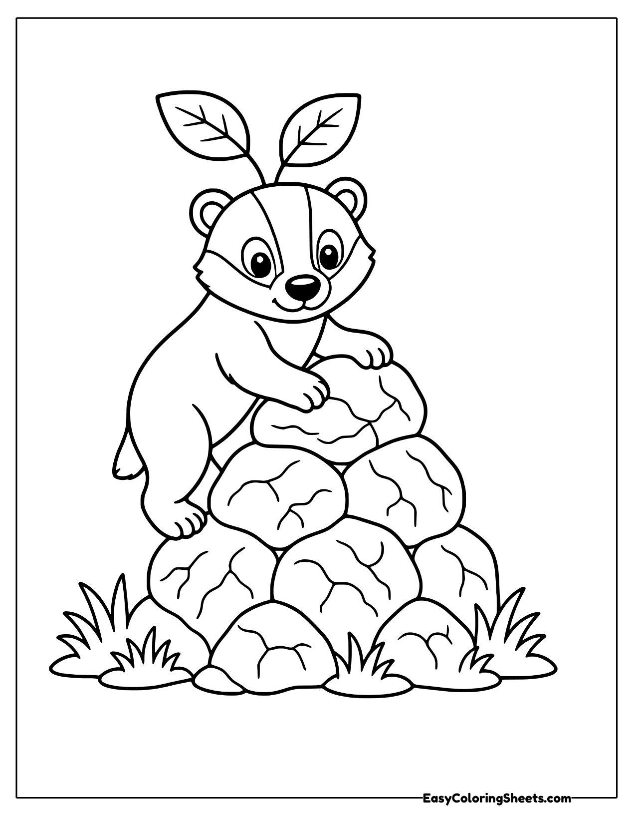 Badger climbing a pile of rocks