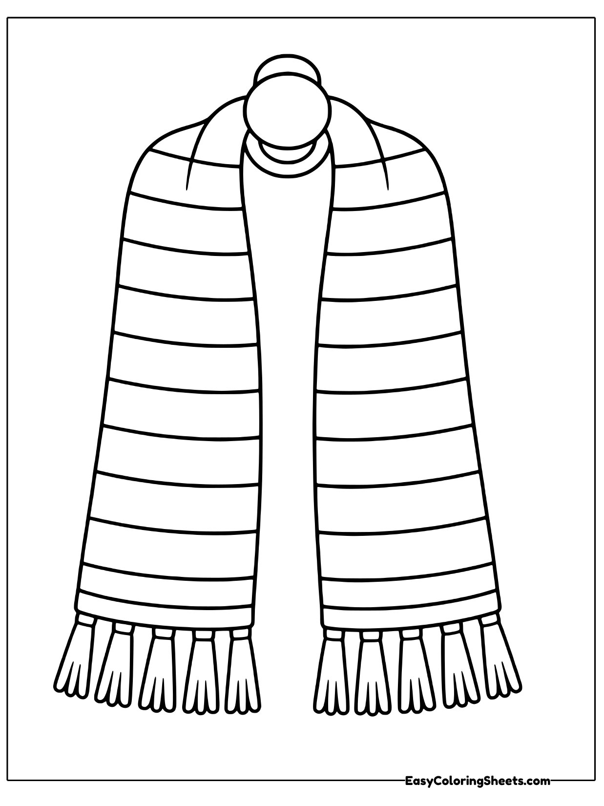 A long scarf with even horizontal stripes hangs from a round knob on this simple page.