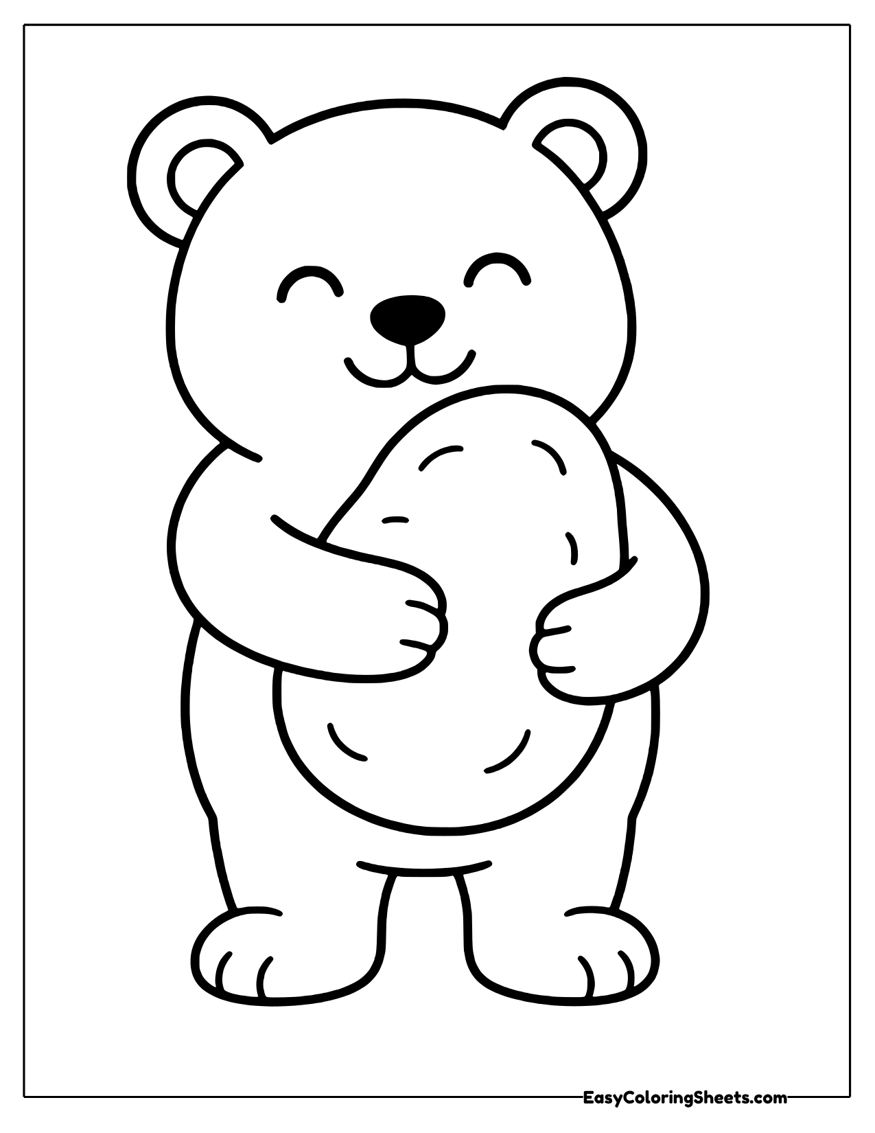 Smiling bear hugging a big lumpy potato