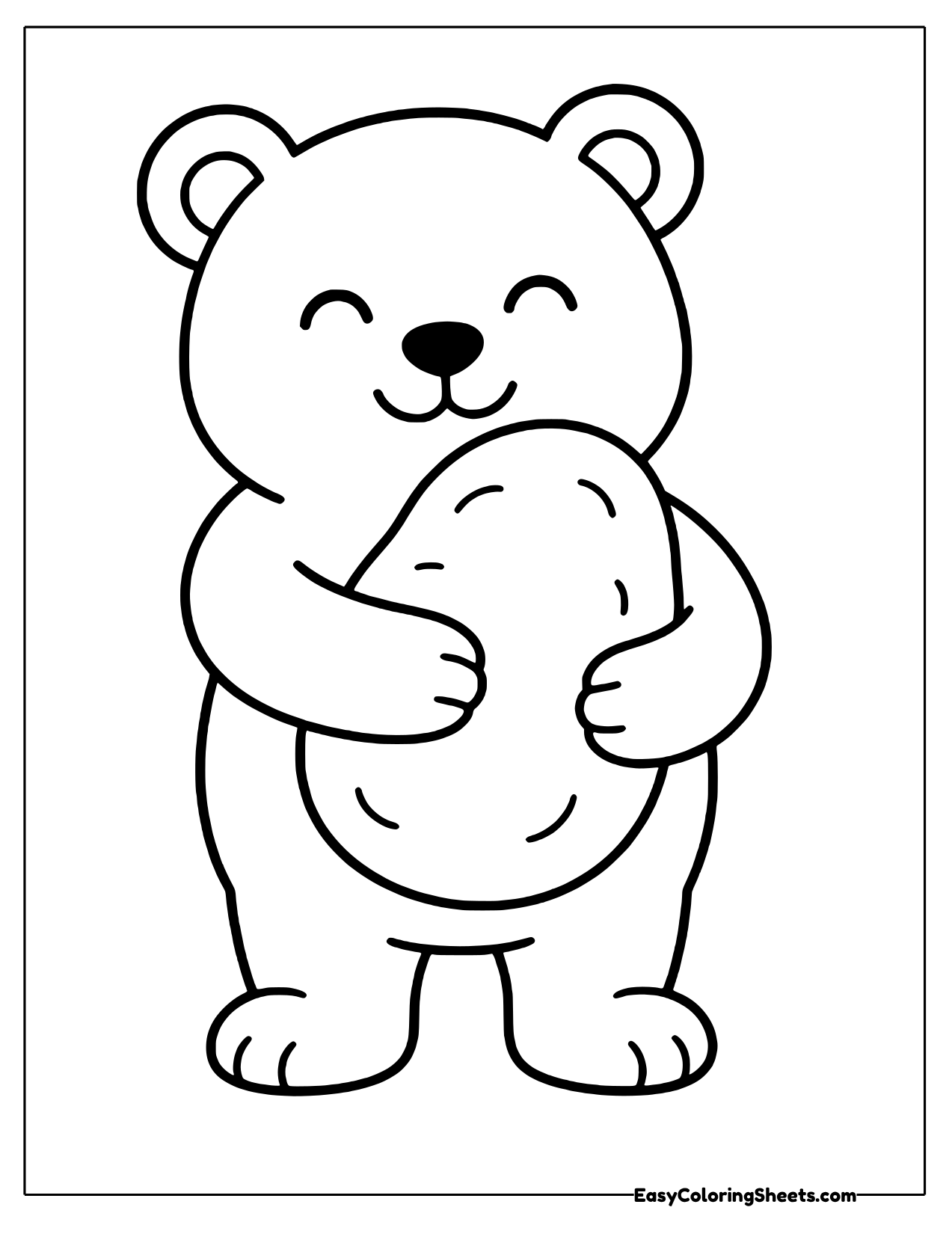 Smiling bear hugging a big lumpy potato