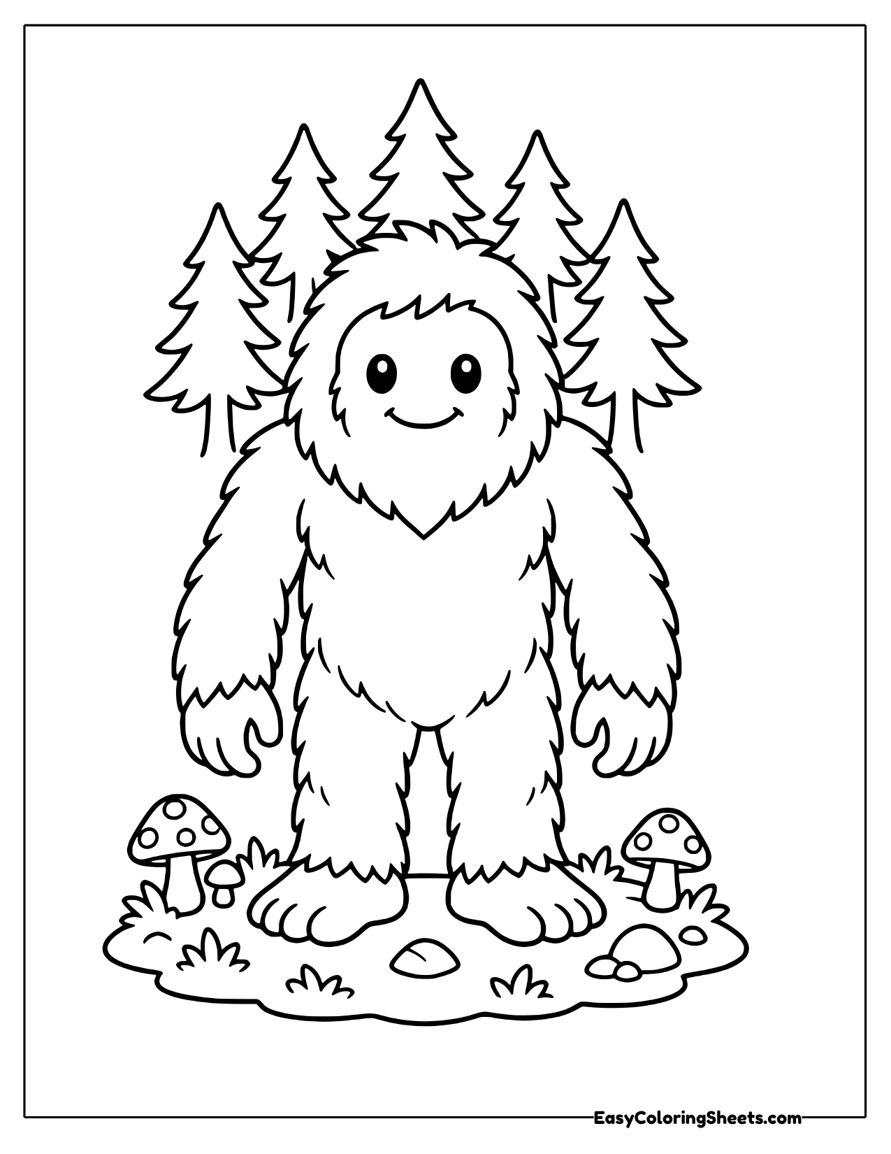 Bigfoot standing facing front in the forest