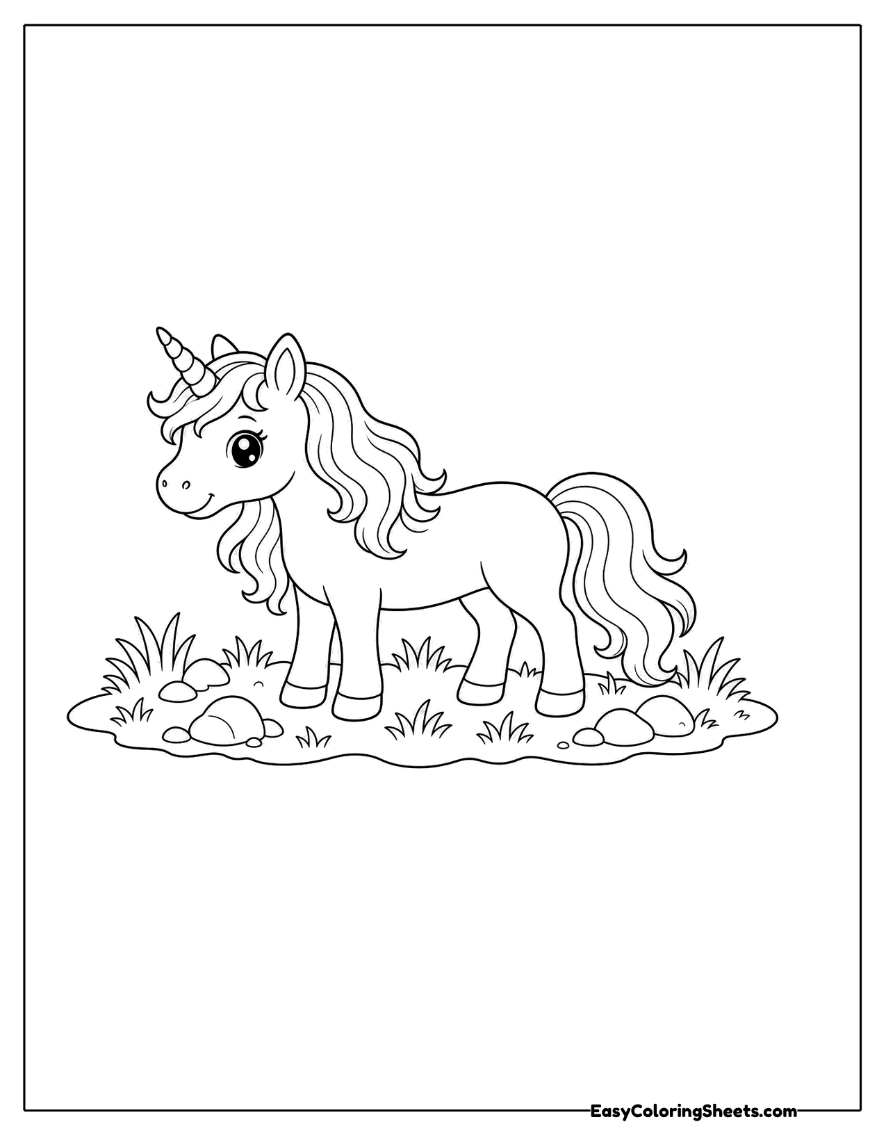 Unicorn standing in a grassy meadow