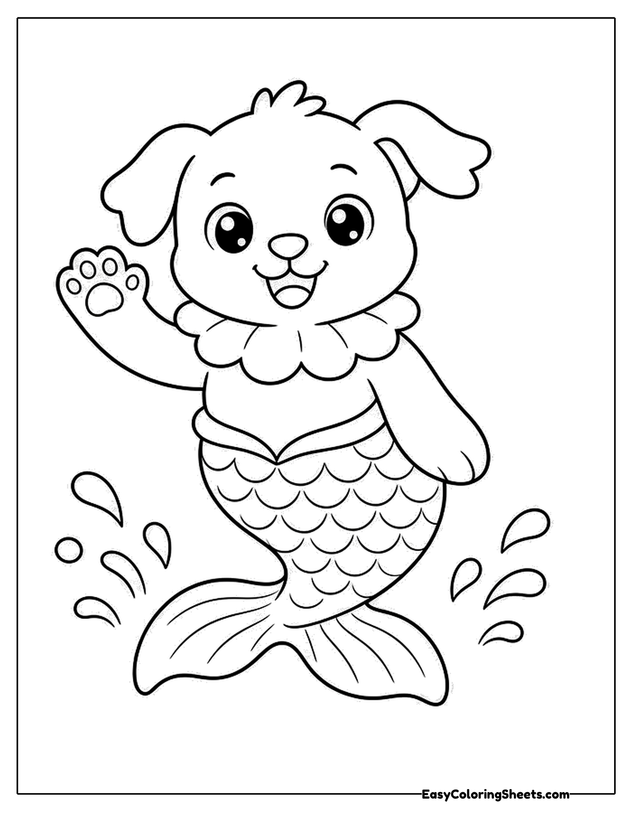Puppy mermaid with a fish tail waving