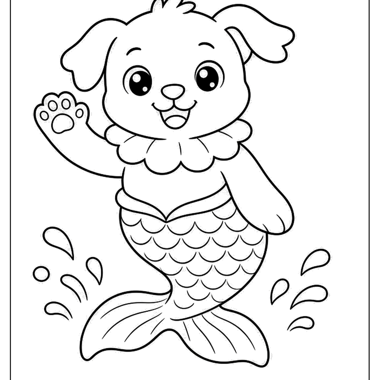 Puppy mermaid with a fish tail waving