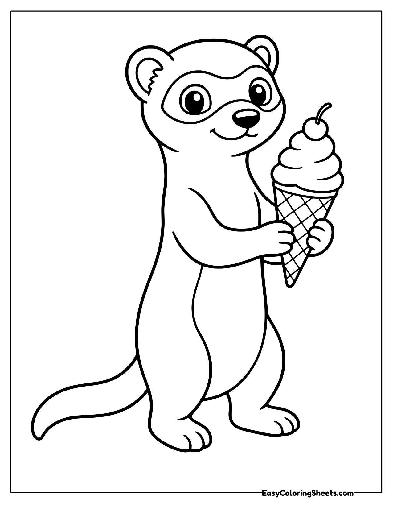 Ferret holding an ice cream cone with a scoop on top
