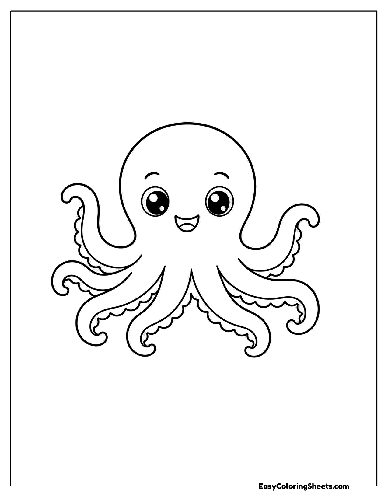 Smiling octopus with curly tentacles