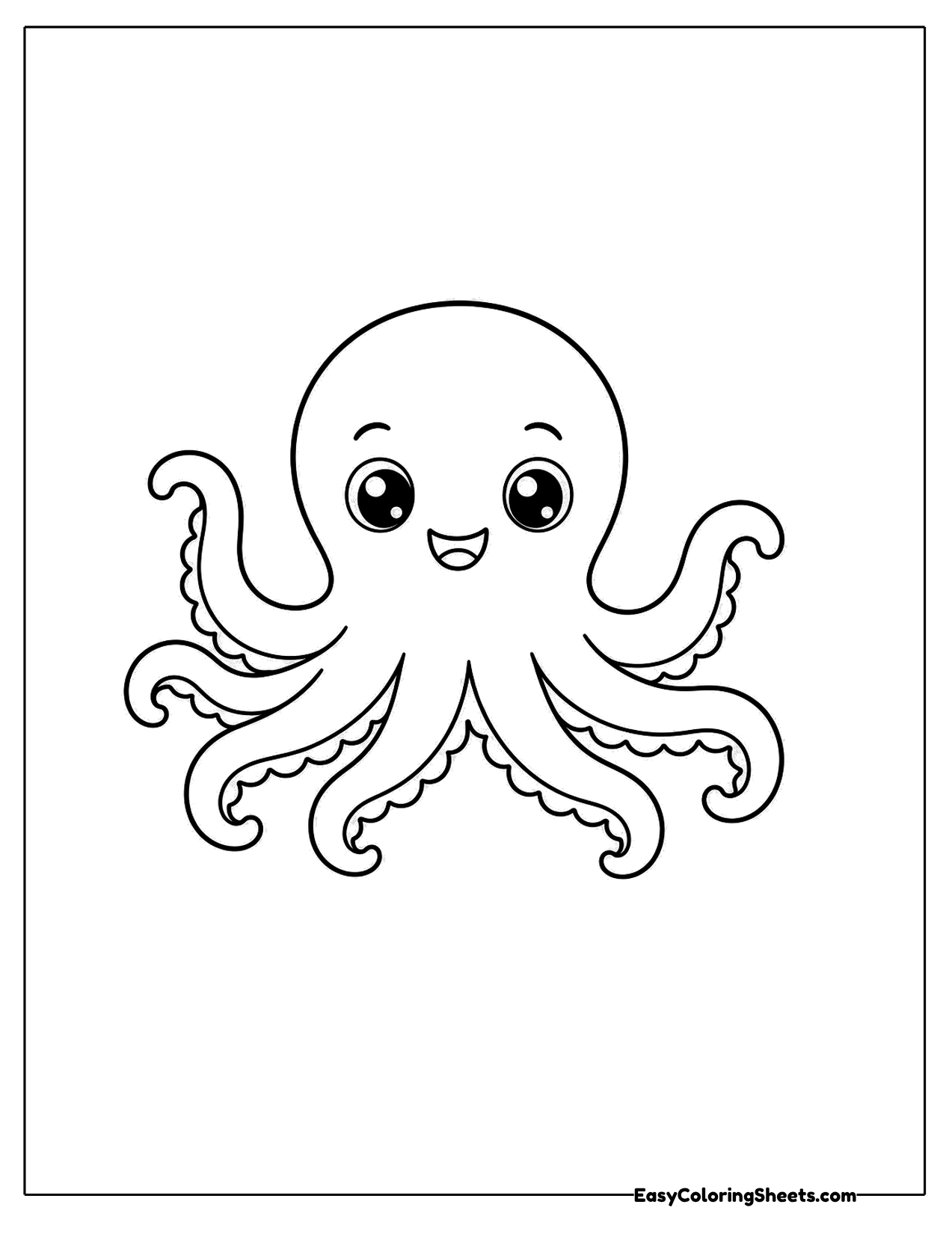 Smiling octopus with curly tentacles