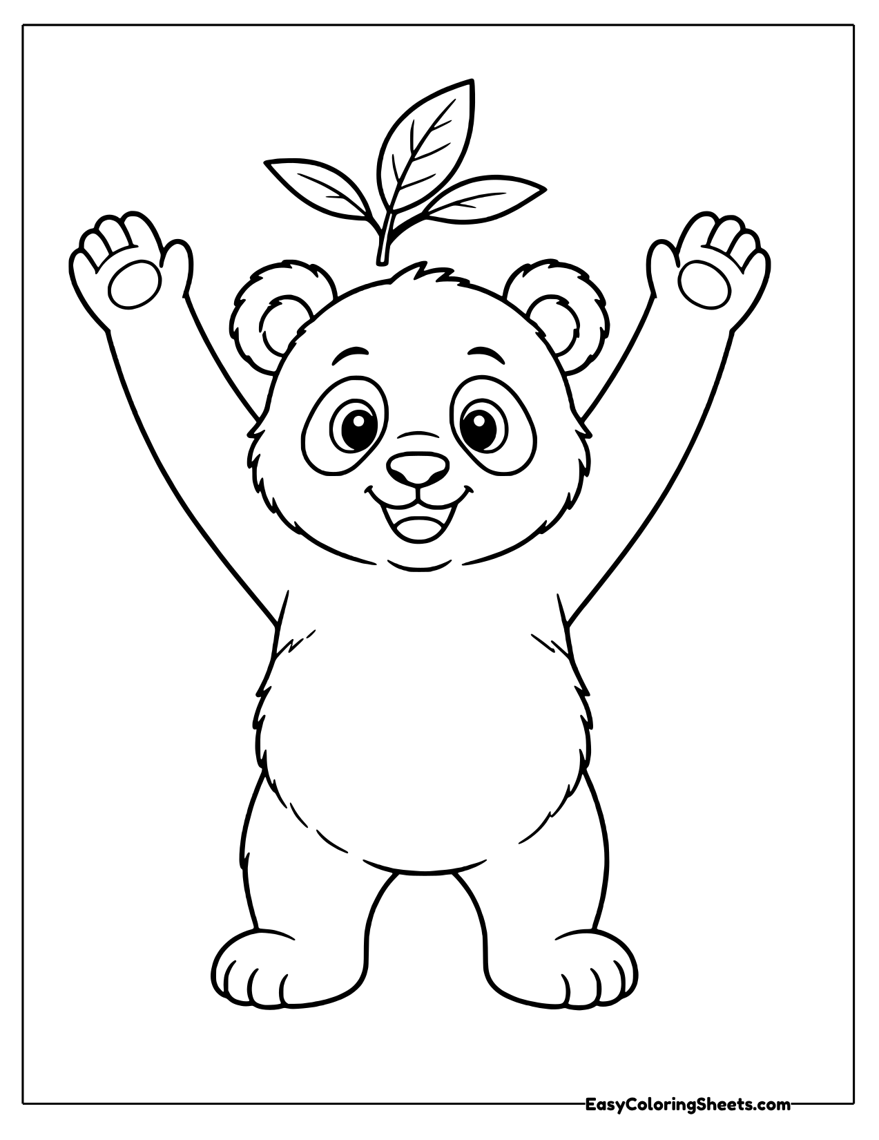 Panda cub with arms raised high