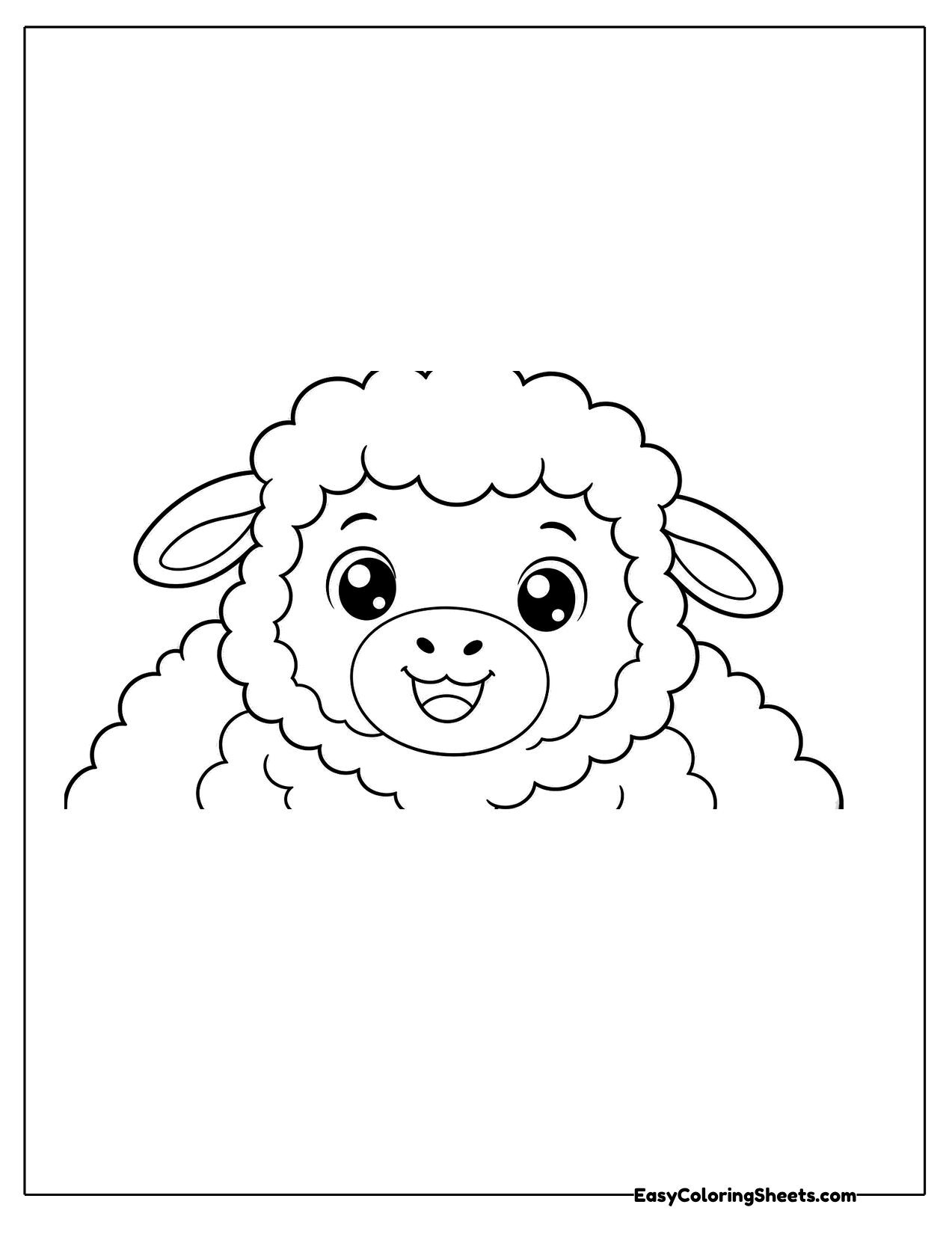 Close-up of a sheep's face peeking over its wool